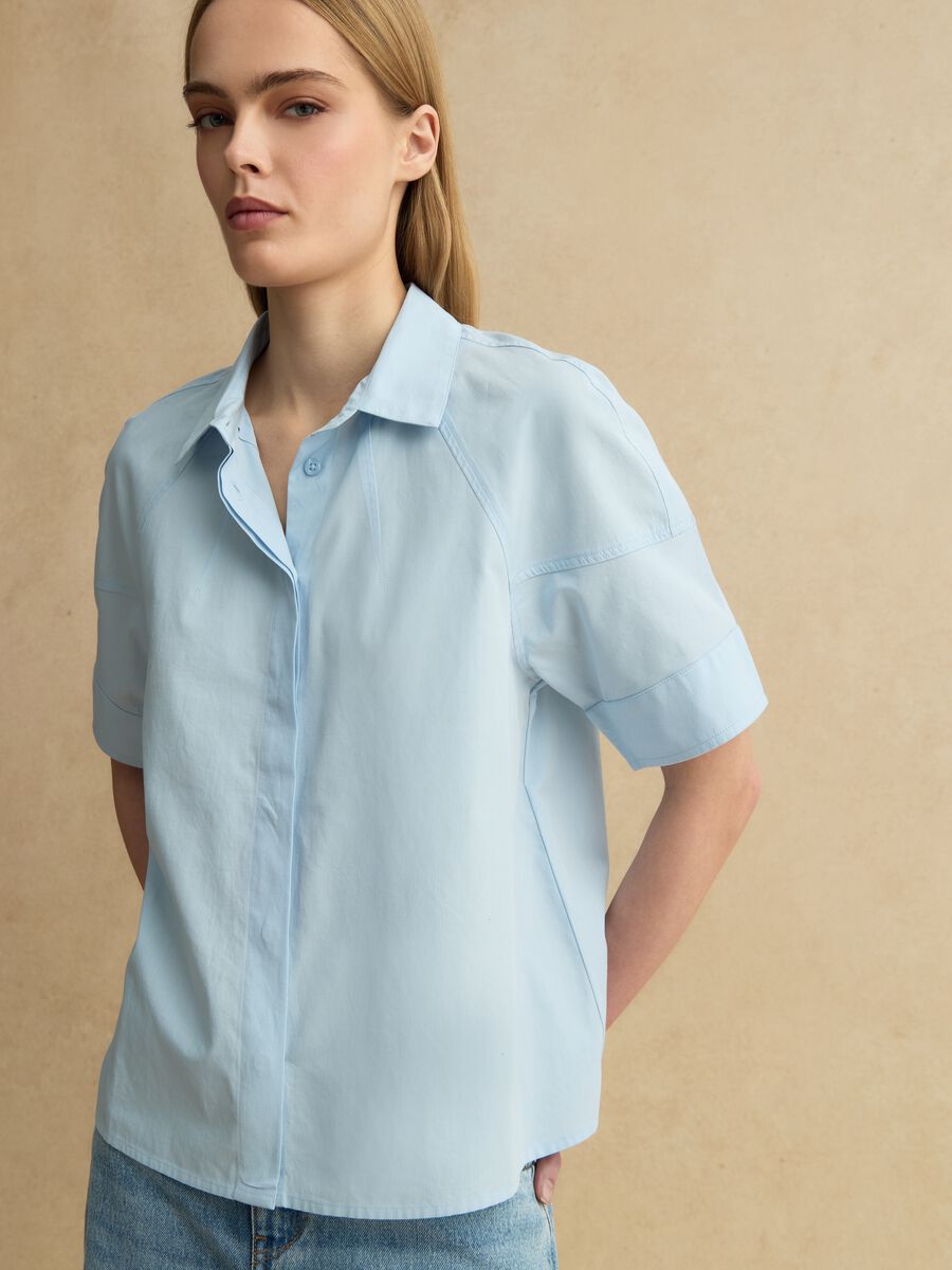 Blue short sleeve pure cotton regular fit shirt_3