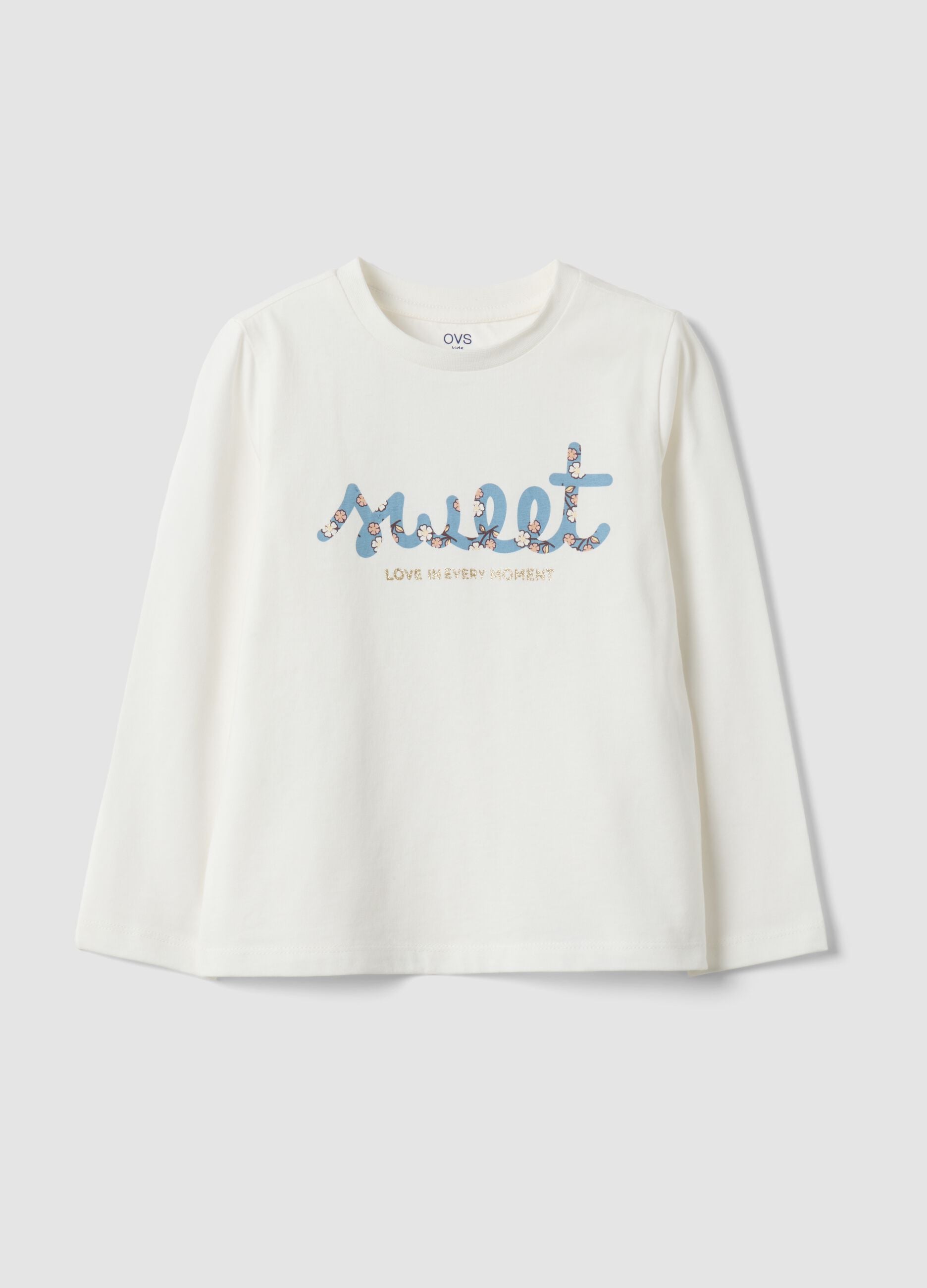 White pure organic cotton T-shirt with front print