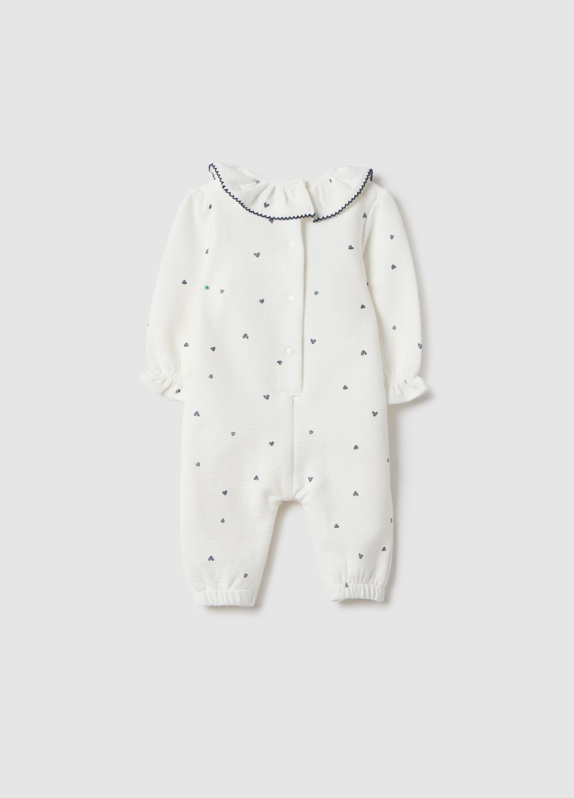 White cotton blend baby girl romper regular fit with frilled collar