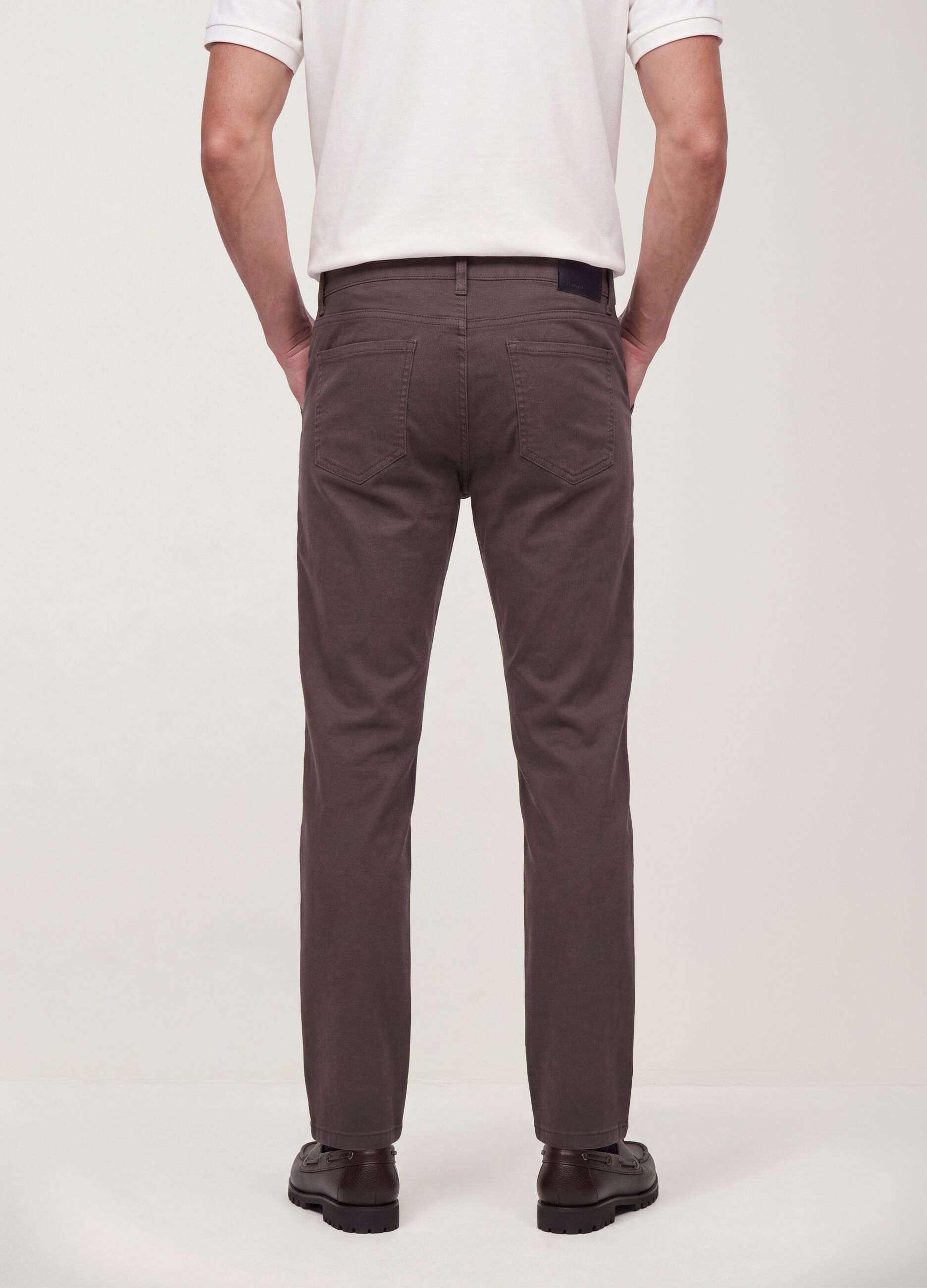 Brown regular-fit stretch cotton twill trousers