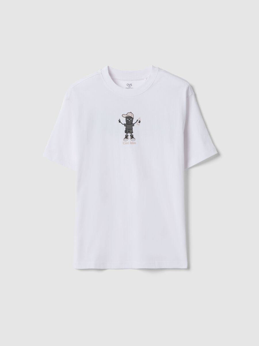 T-shirt in puro cotone bianco da ragazzo oversize fit con stampa_3