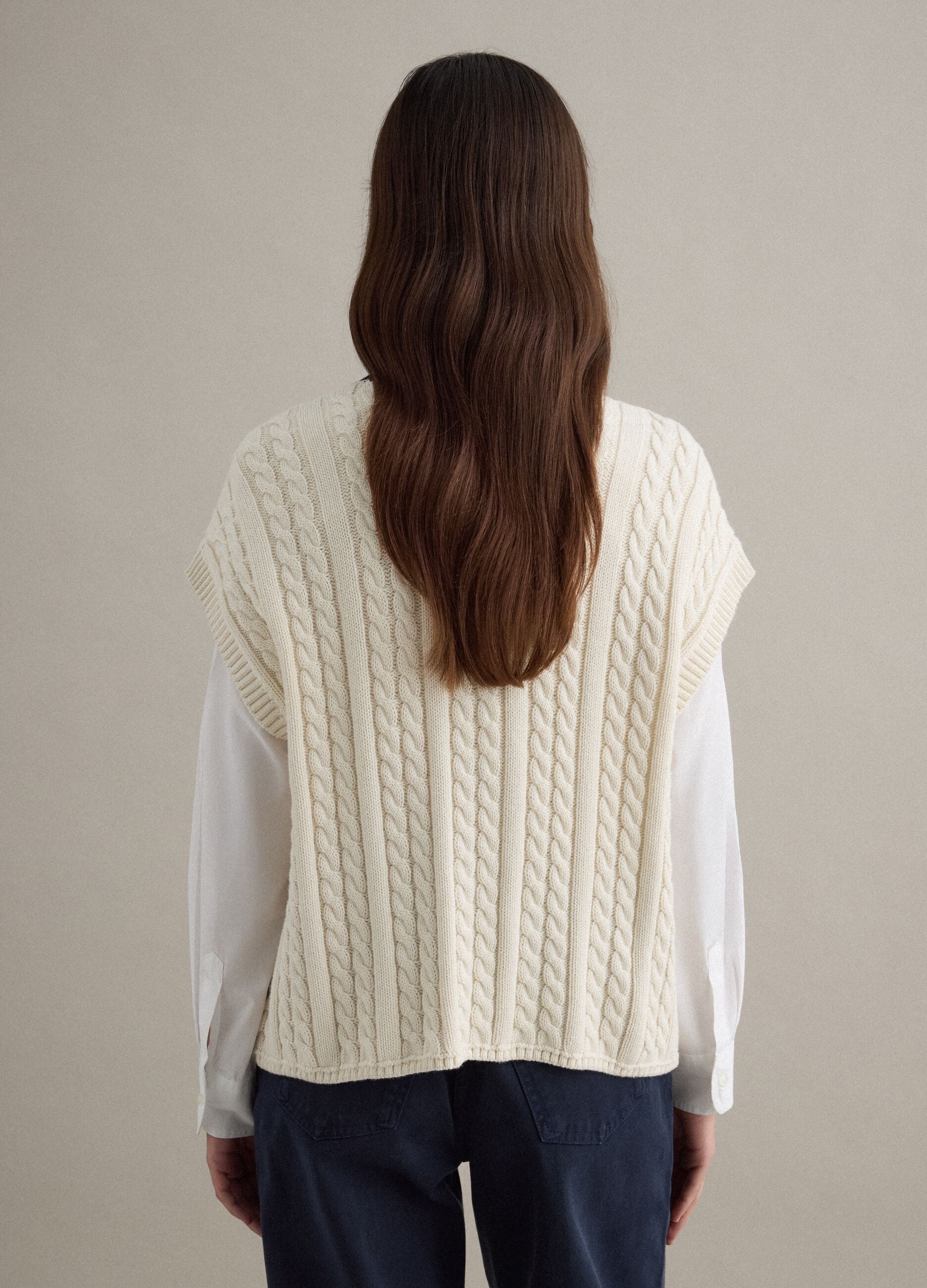 Multicolour pure cotton oversize fit deep V-neck waistcoat