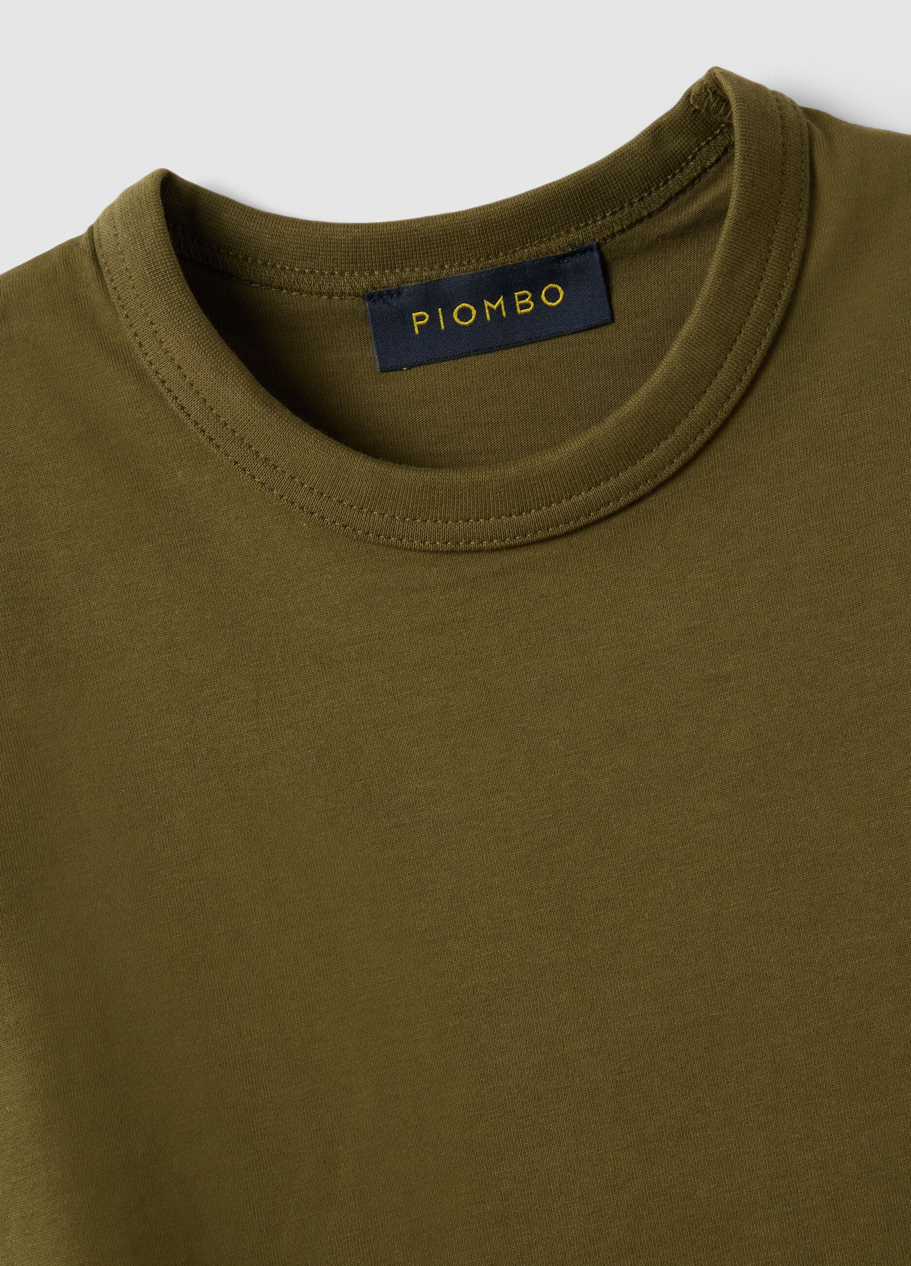 Green pure cotton crew-neck T-shirt, regular fit