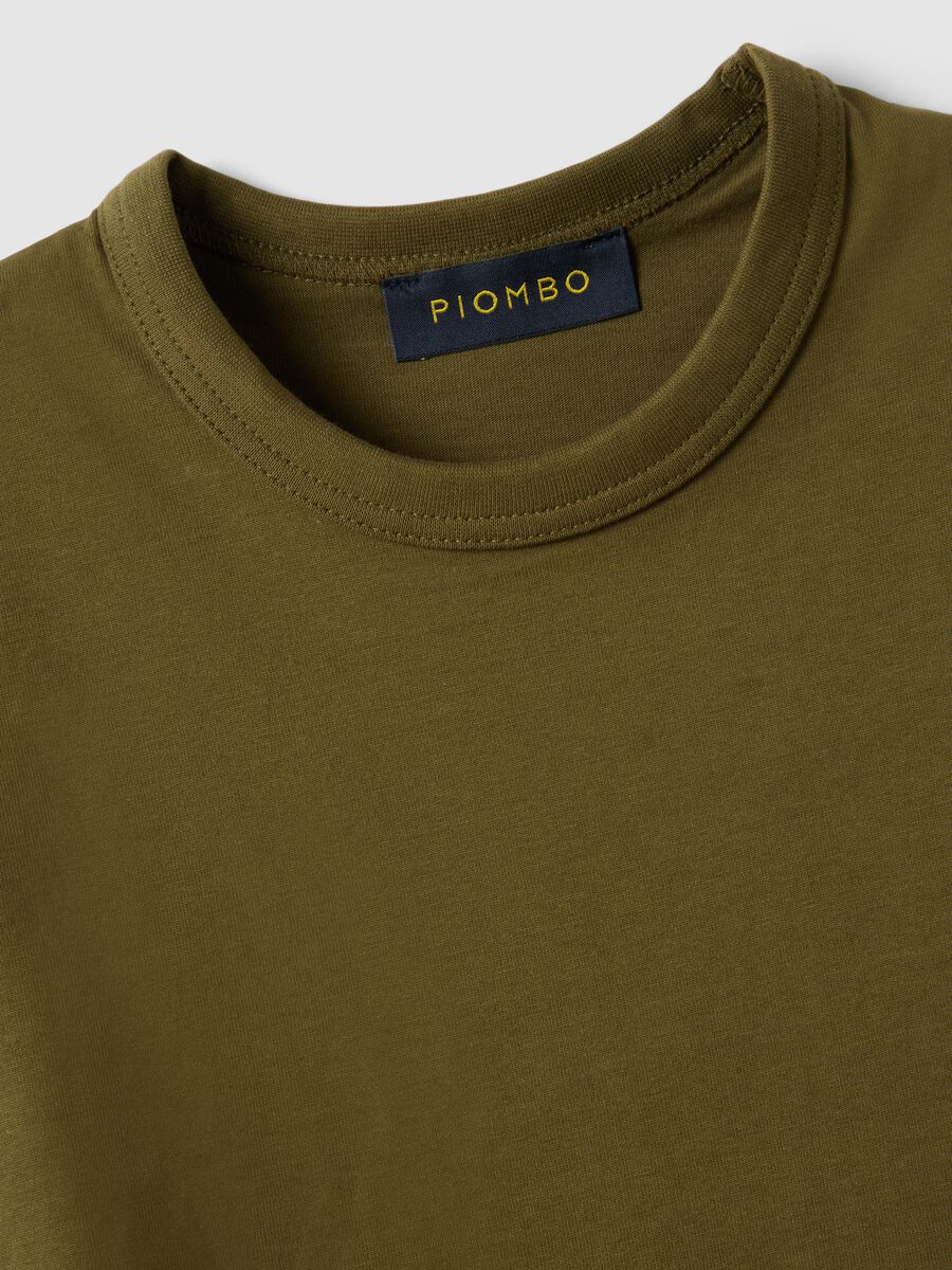 Green pure cotton crew-neck T-shirt, regular fit_5