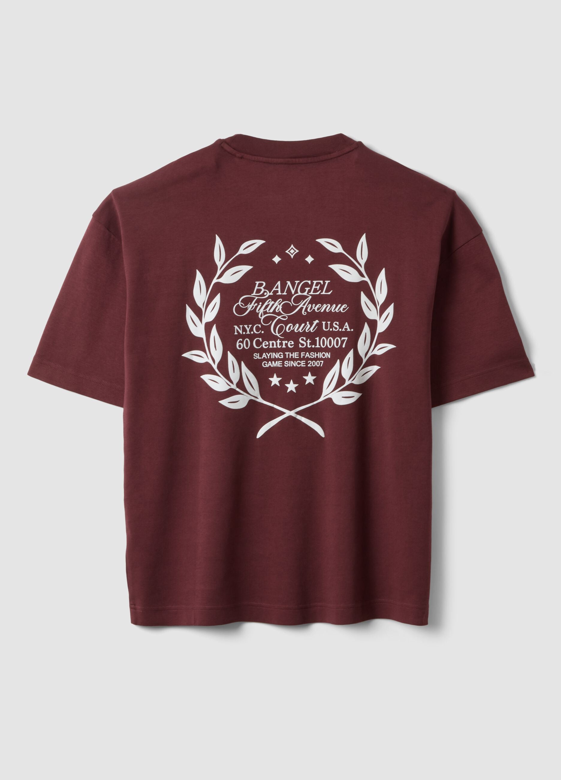 Red pure cotton cropped T-shirt with boxy-fit print