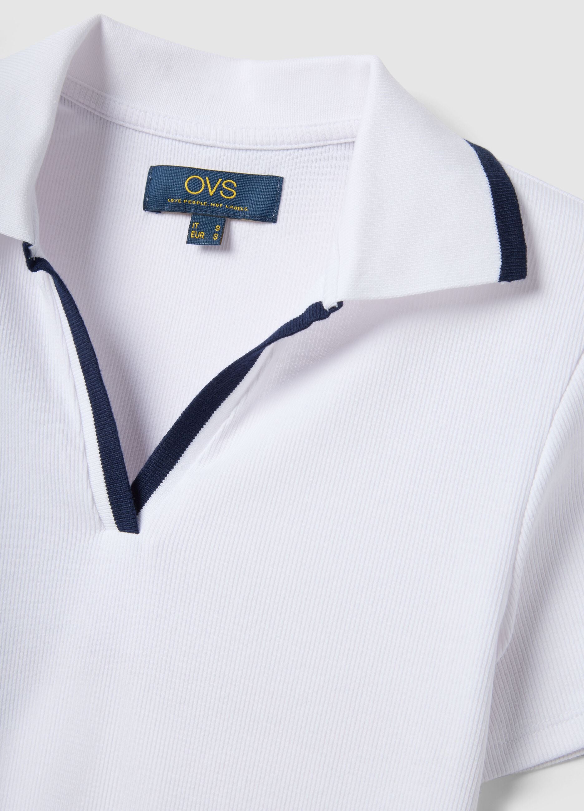 White stretch cotton regular fit polo shirt with contrasting collar