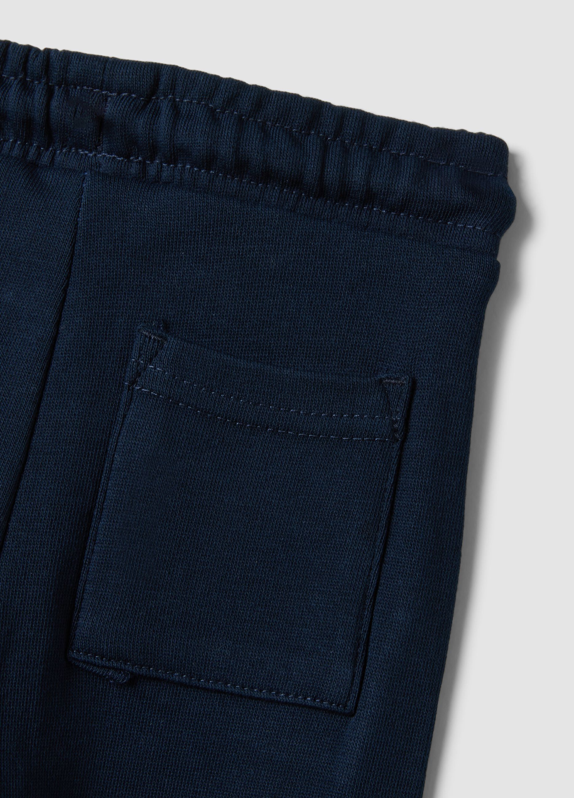 Blue pure cotton jogger trousers with teddy bear print, regular fit, for baby boy