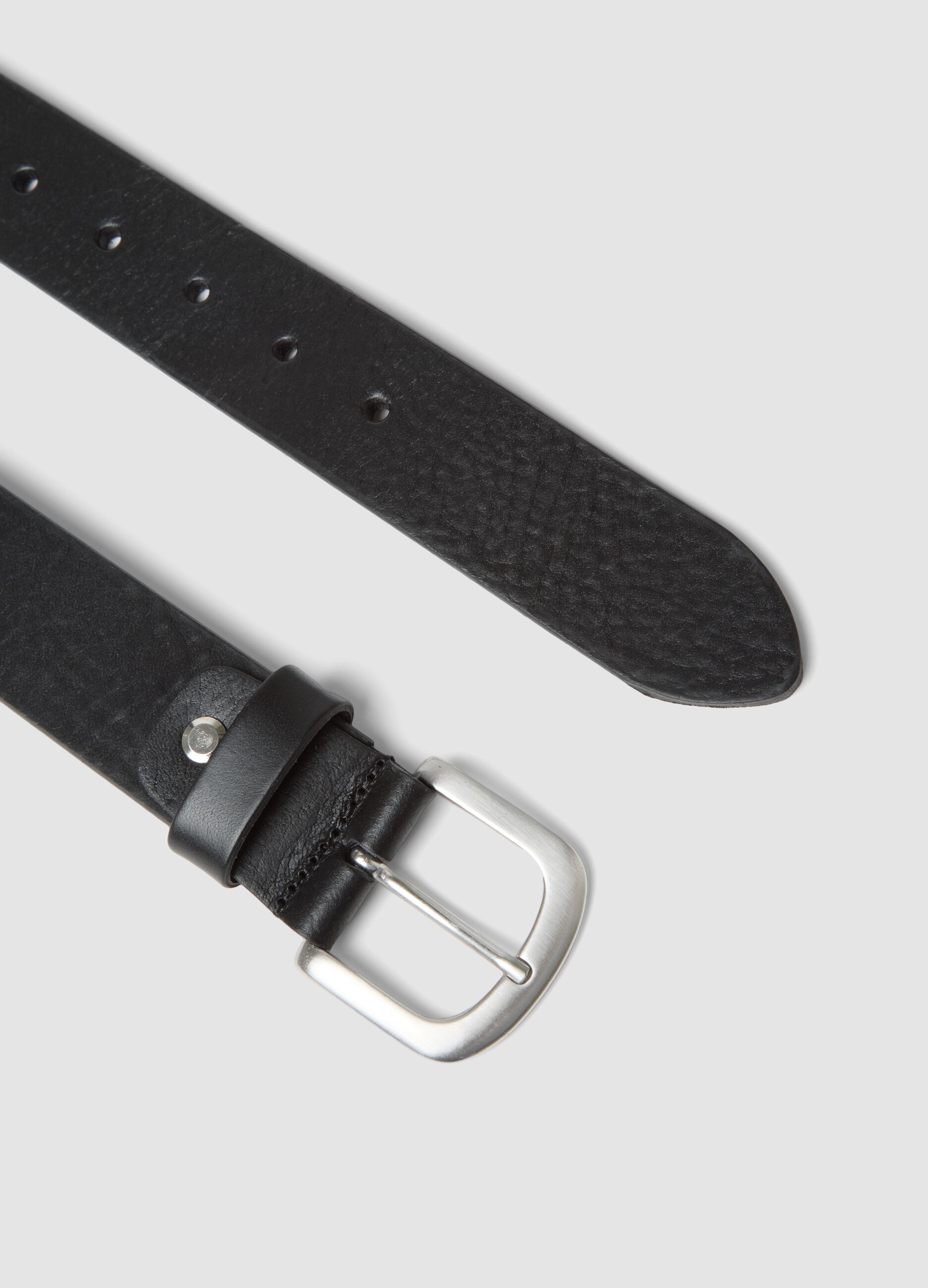 Black Genuine Leather Belt with Metal Buckle