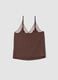 Brown stretch viscose tank top with lace and V-neckline_6