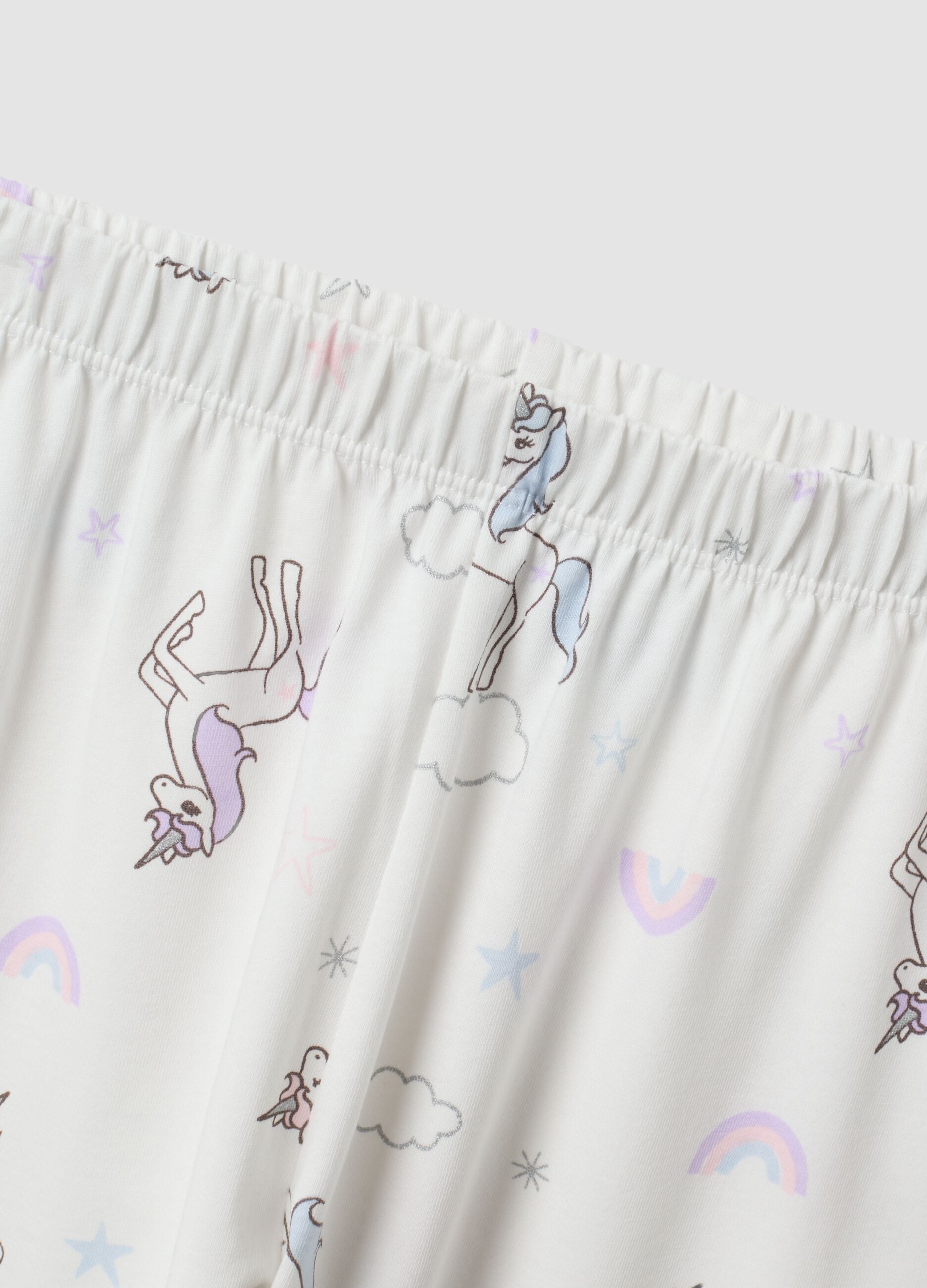 White pure organic cotton unicorn print pyjamas for girls
