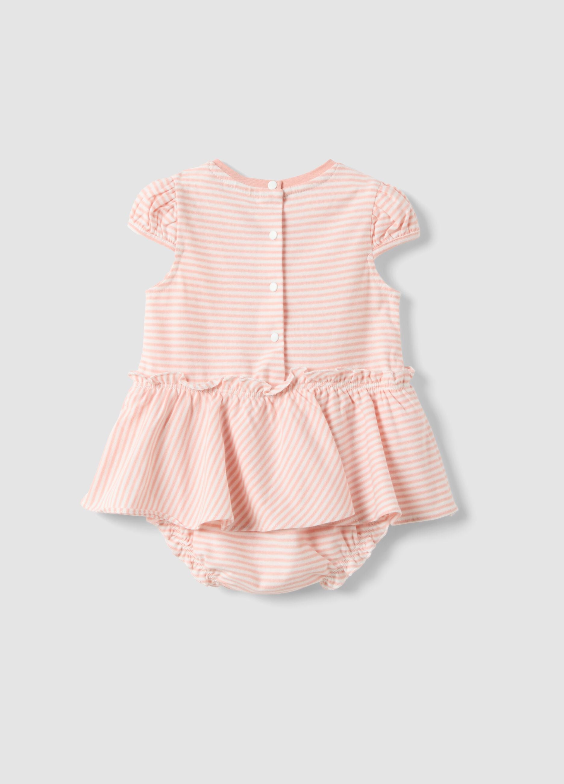 Multicolour striped pure cotton romper with embroidery for baby girls