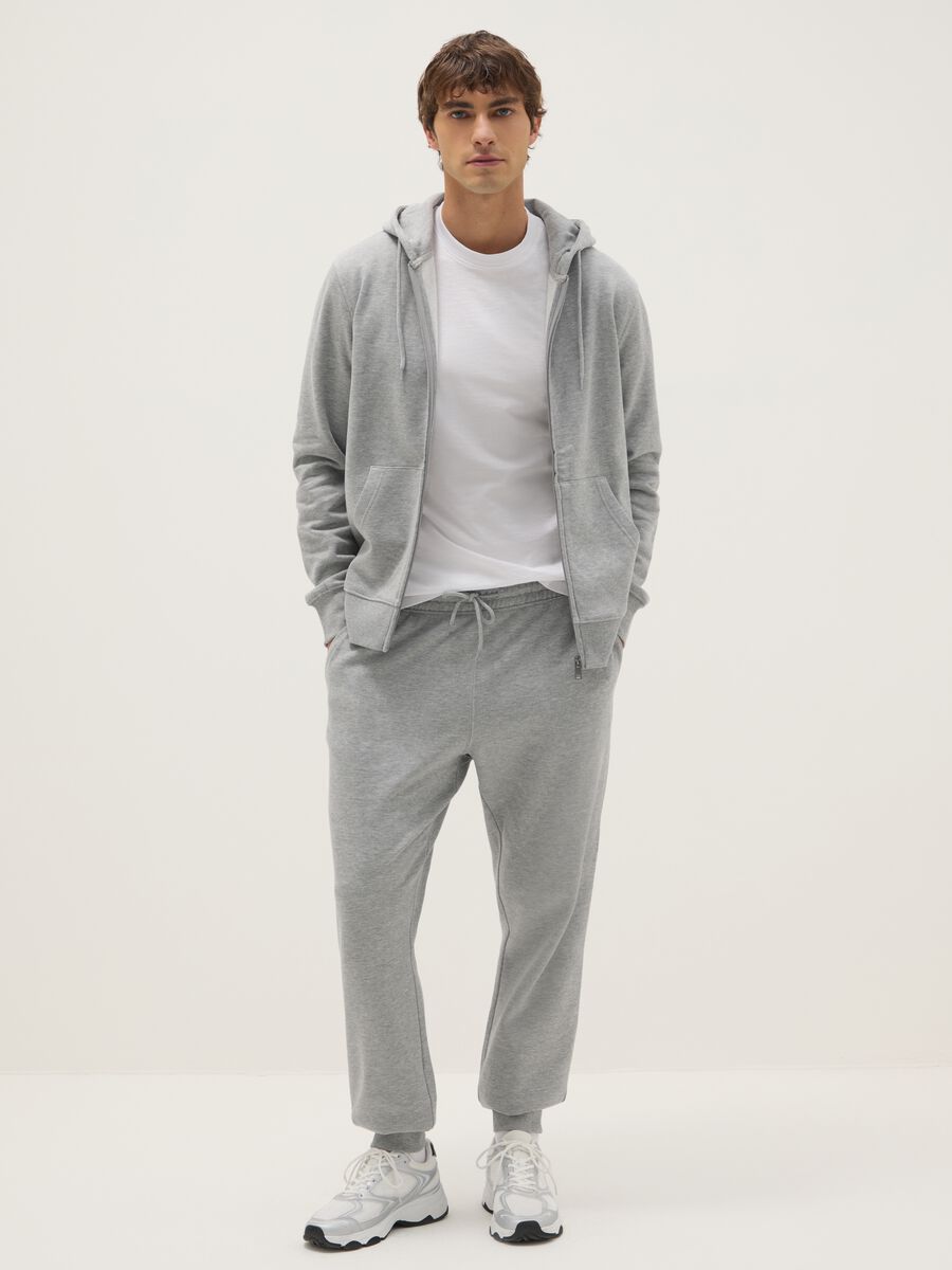 Grey cotton blend regular fit hoodie with zip_1