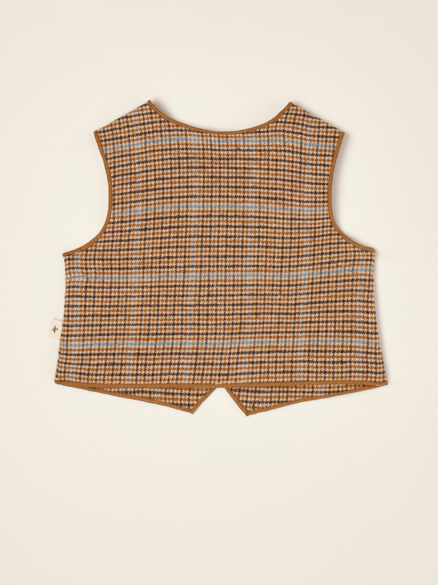 Gilet marrone a quadri in misto cotone con girocollo_2