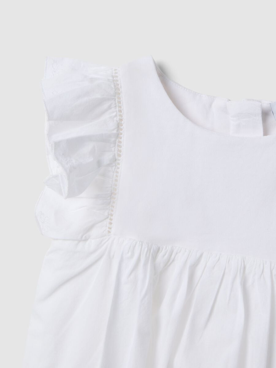 Camicia in puro cotone bianca da neonata regular fit con ruffle_2