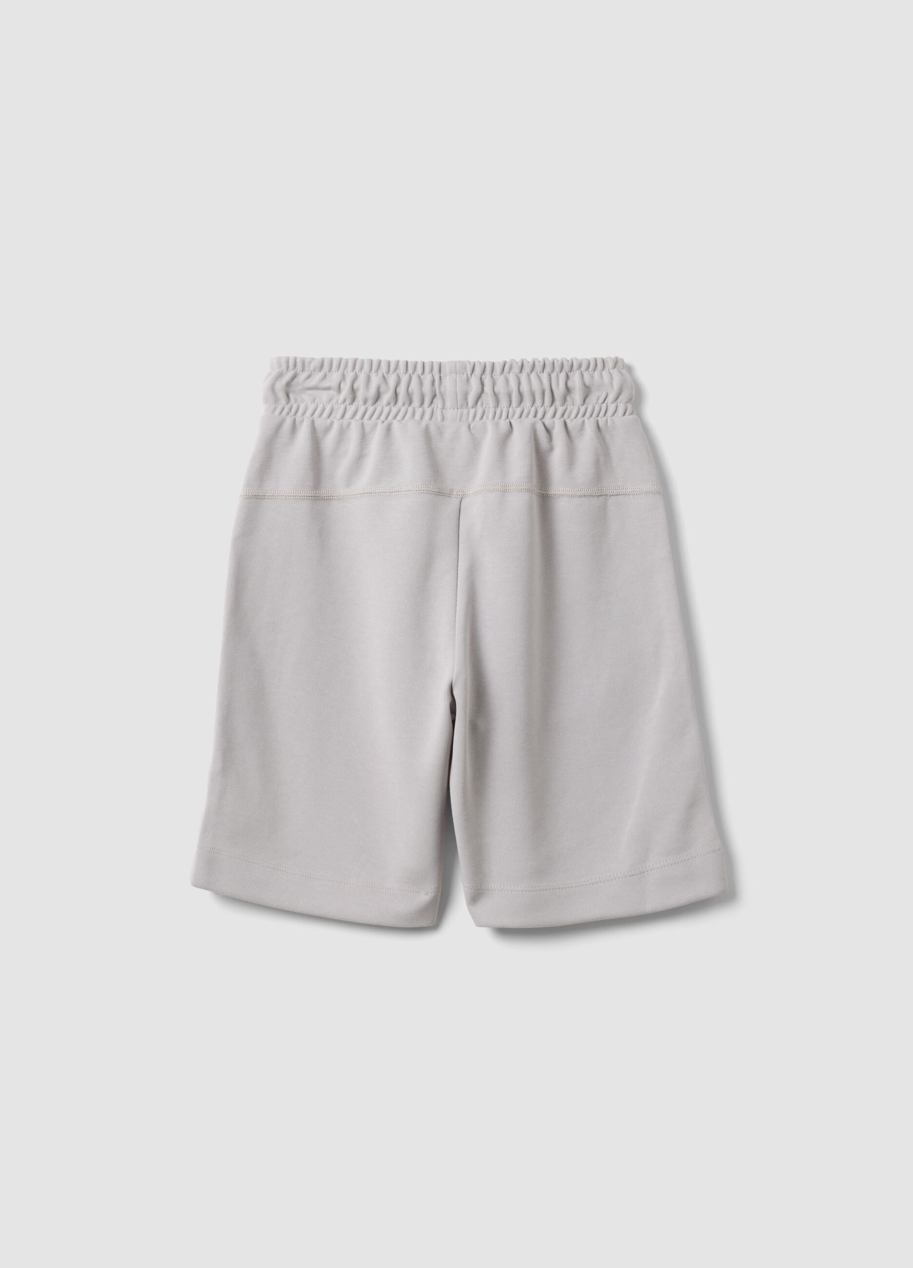 Grey cotton-blend bermuda shorts with elasticated waist