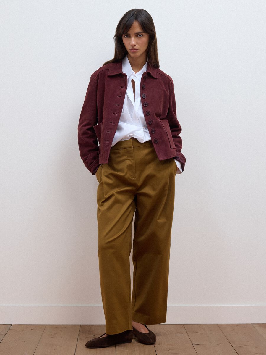 Brown stretch-cotton formal barrel-fit trousers_0