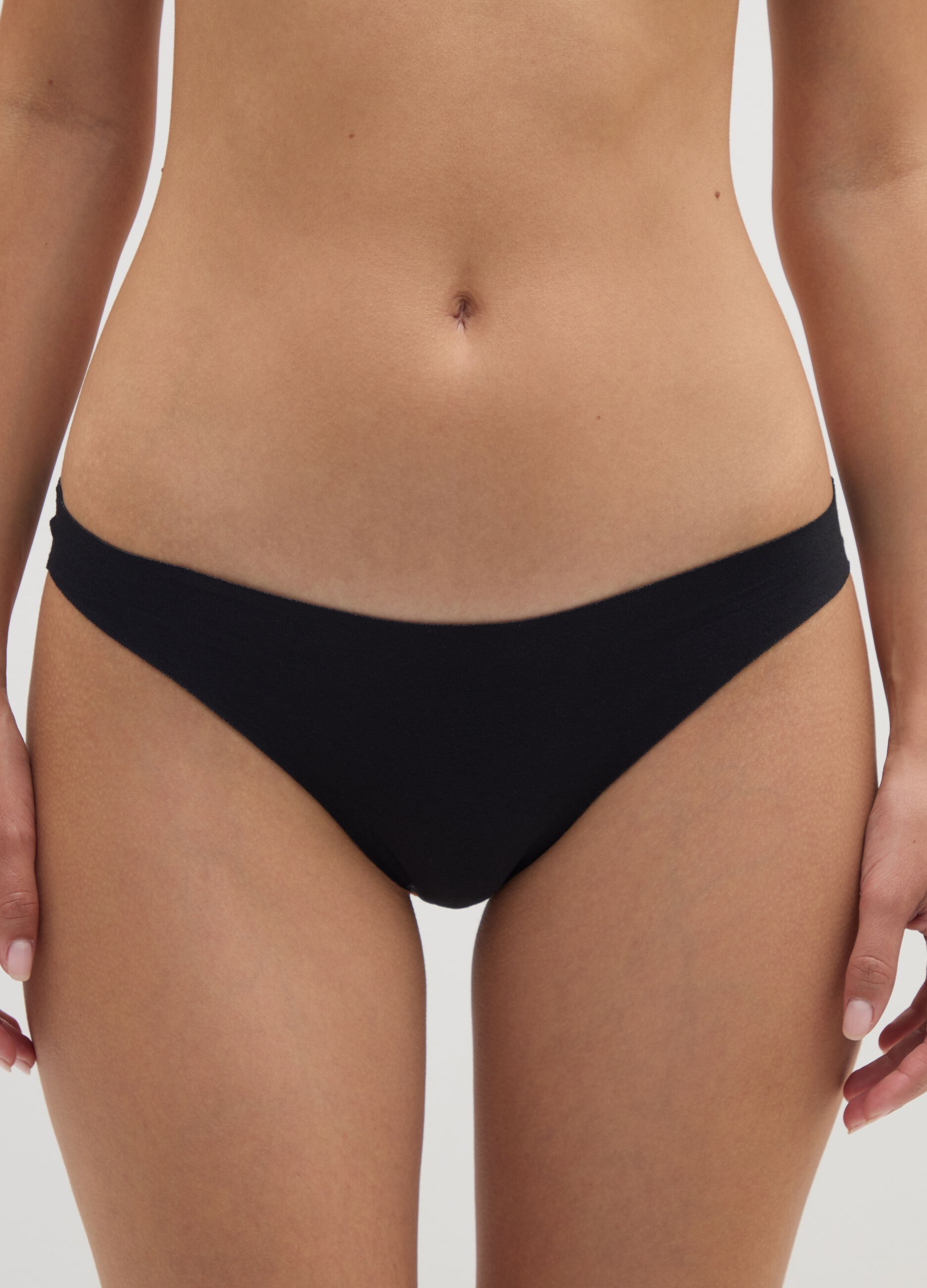 Black Stretch Cotton Thong