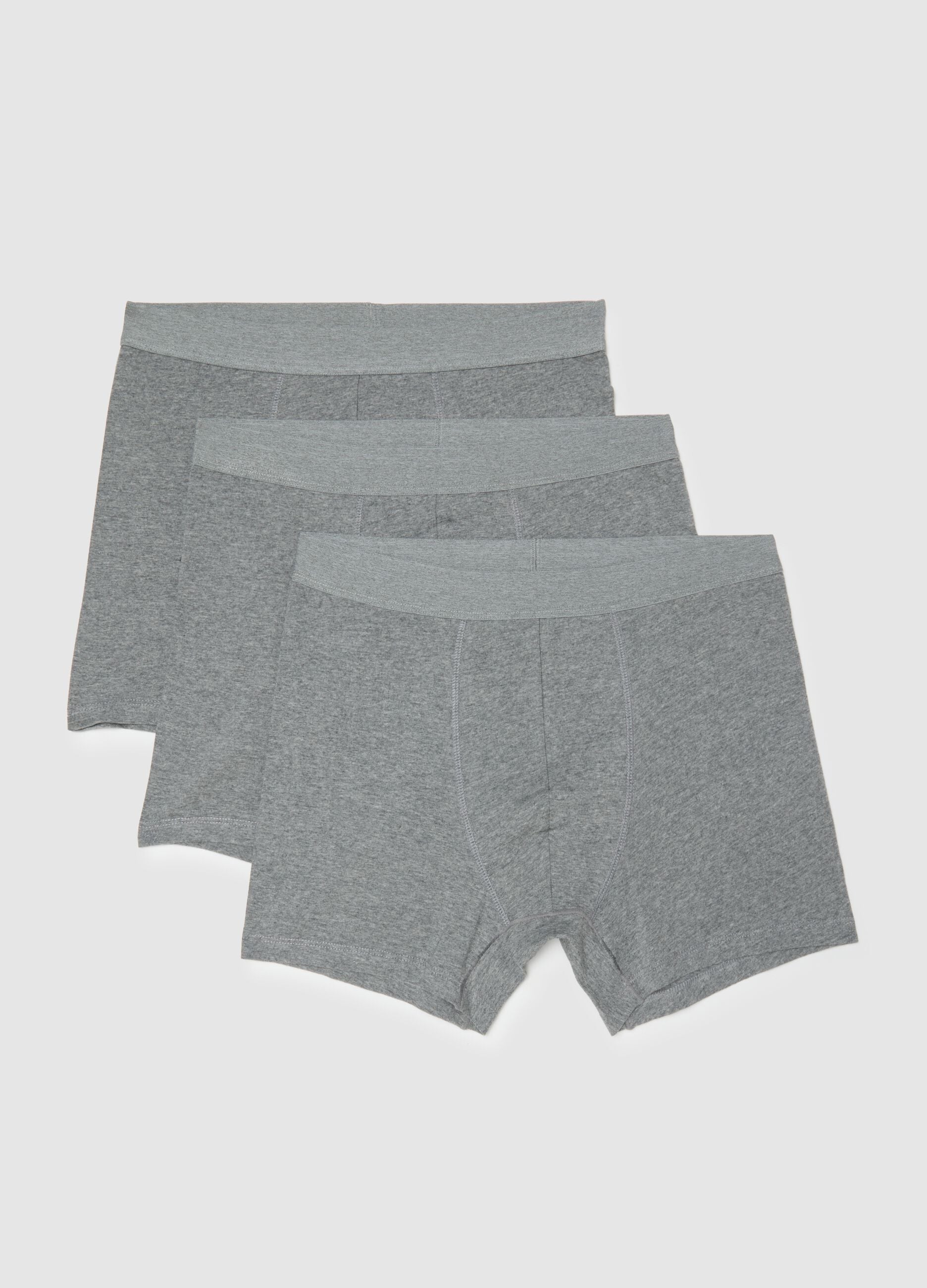 3-pack of grey midi boxer briefs in stretch organic cotton, regular fit