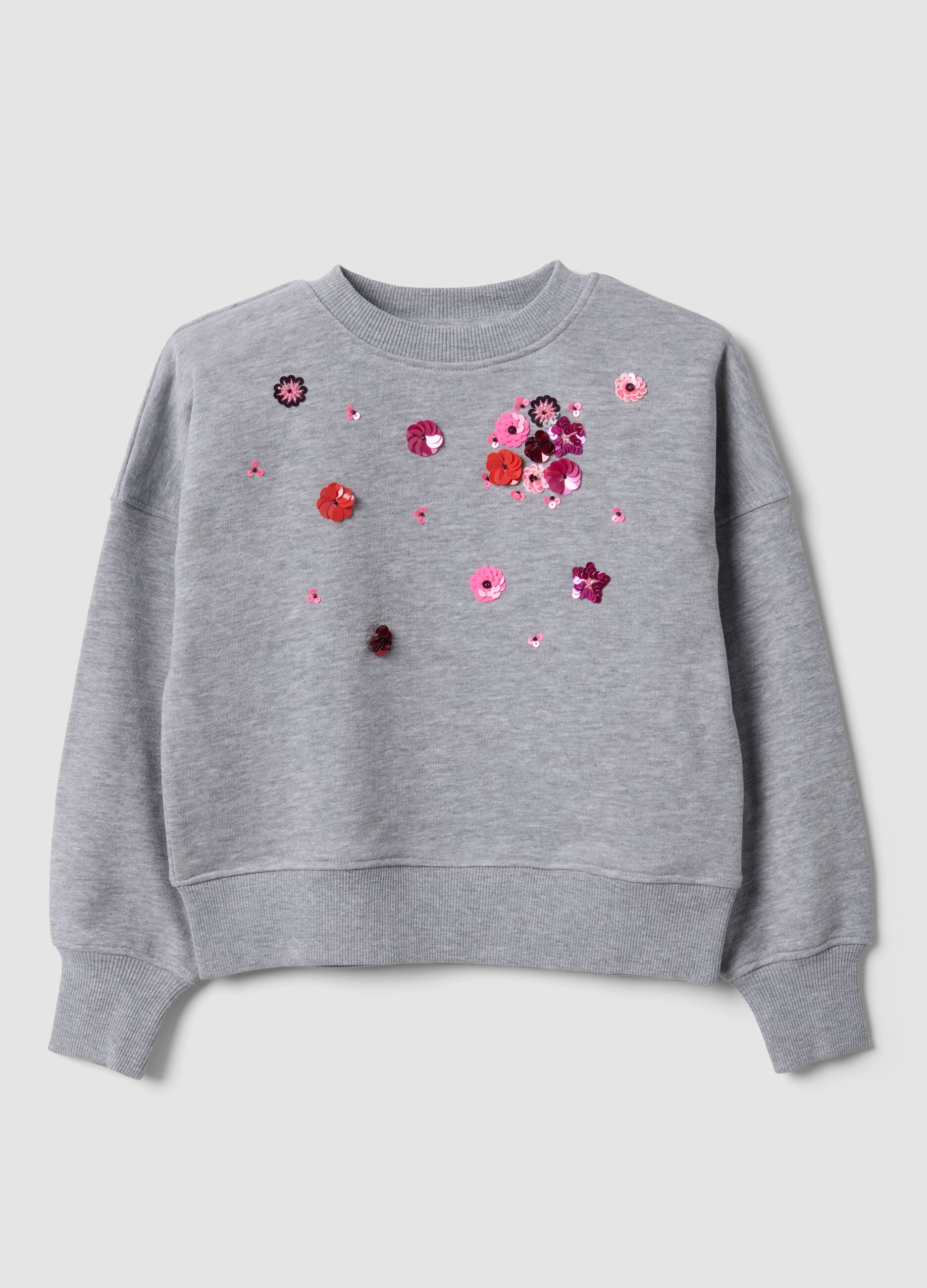 Grey cotton-blend crew-neck sweatshirt with sequins