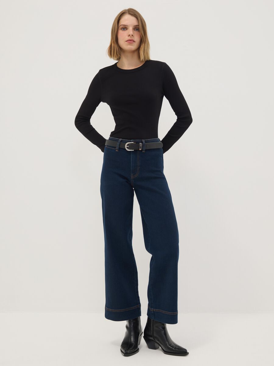 Blue wide-leg jeans in stretch cotton_0