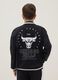 Black cotton blend bomber jacket for kids, regular fit with print_1