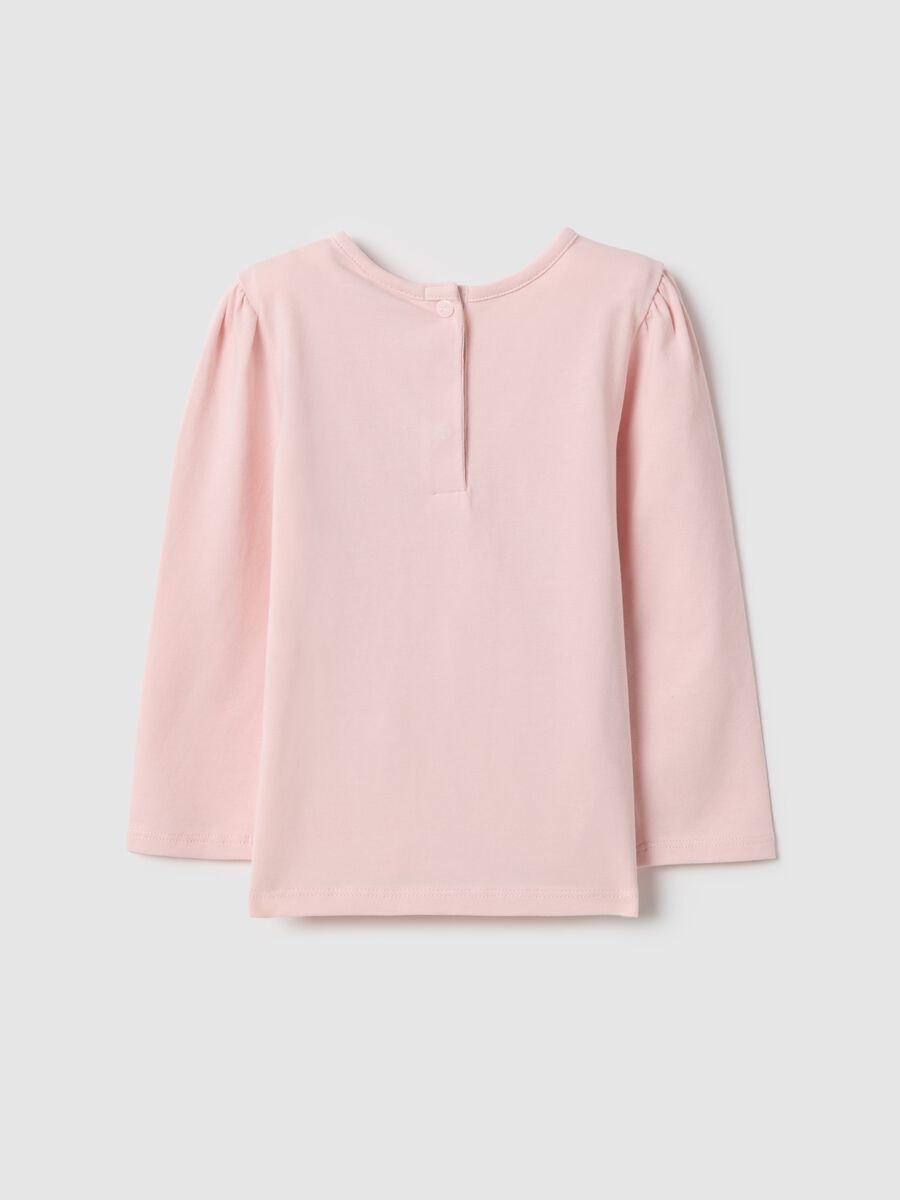 T-shirt rosa a maniche lunghe in cotone elasticizzato con applicazione fiocco _1