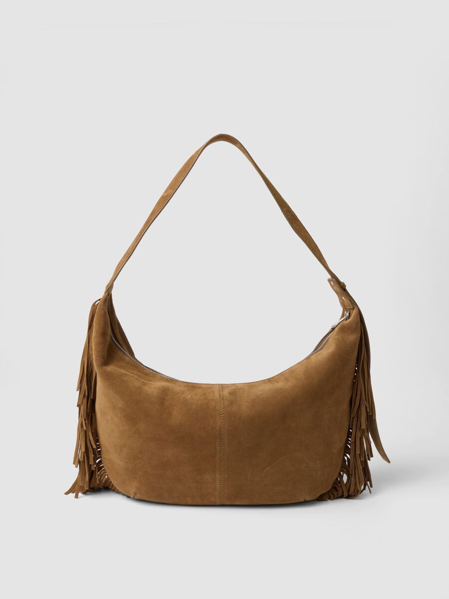 Borsa marrone in vera pelle con frange_2