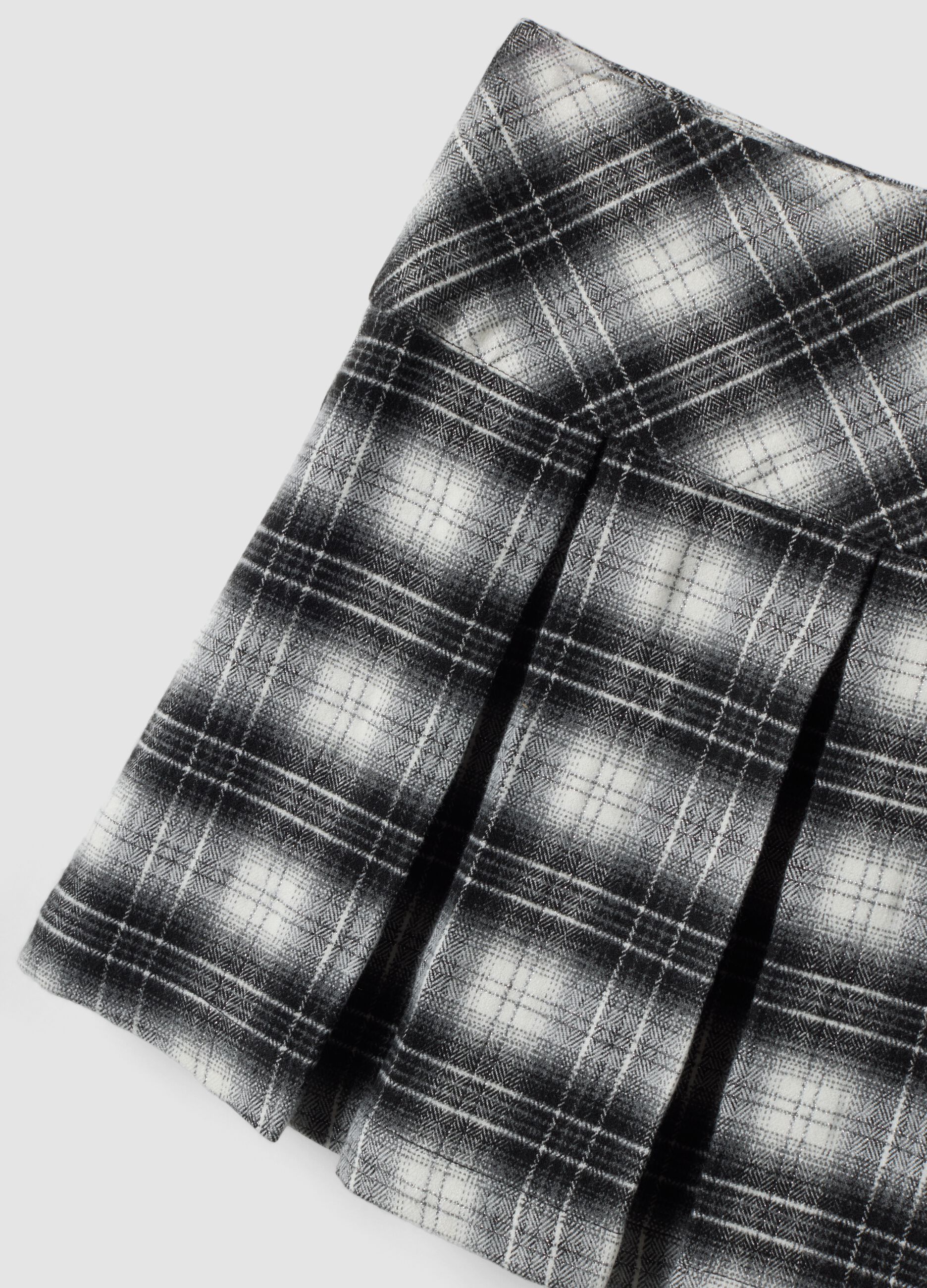 Black checked stretch viscose skirt with double buckle