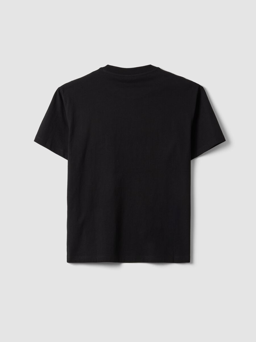 Black pure cotton T-shirt with front print, regular fit_2