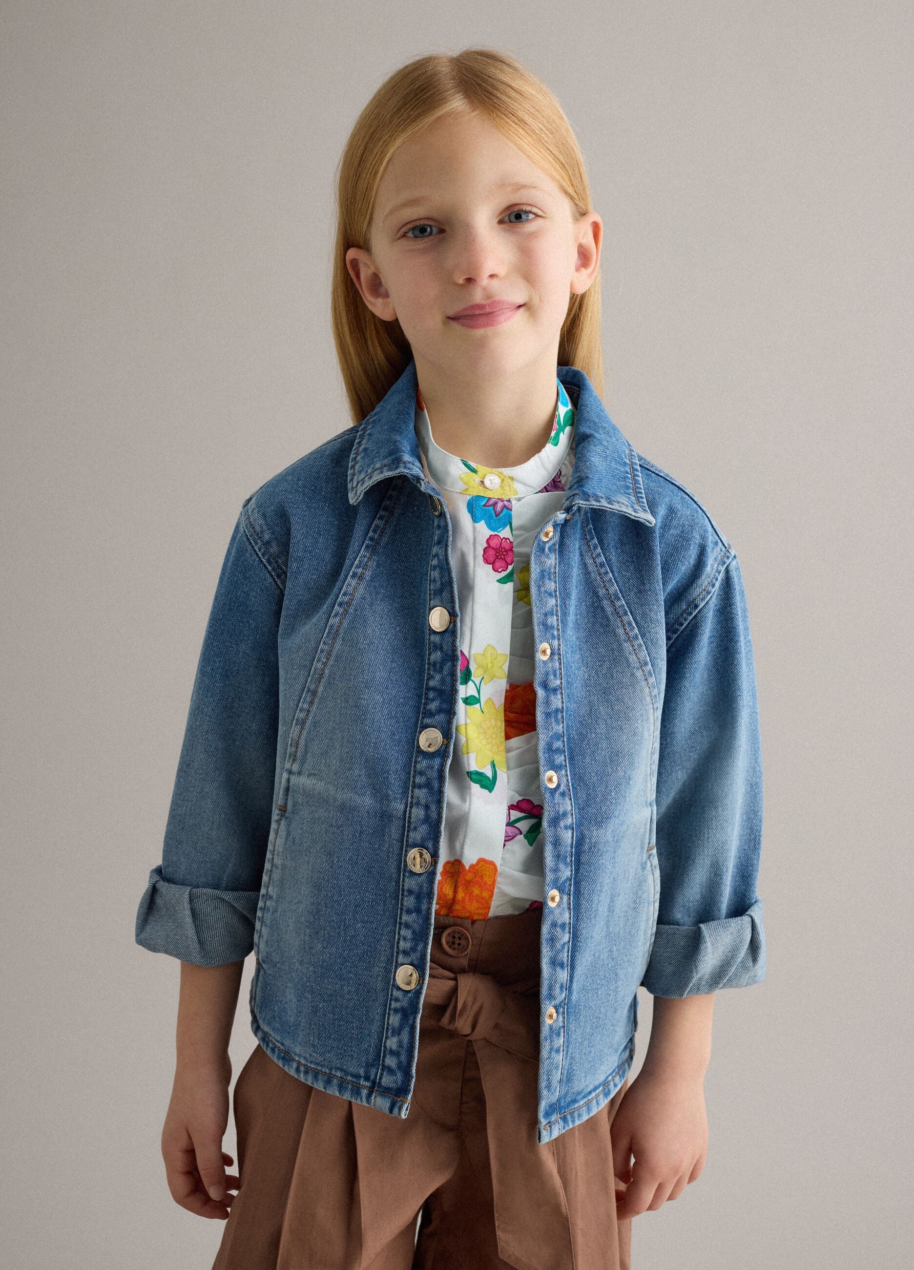Girls' regular fit blue denim cotton jacket