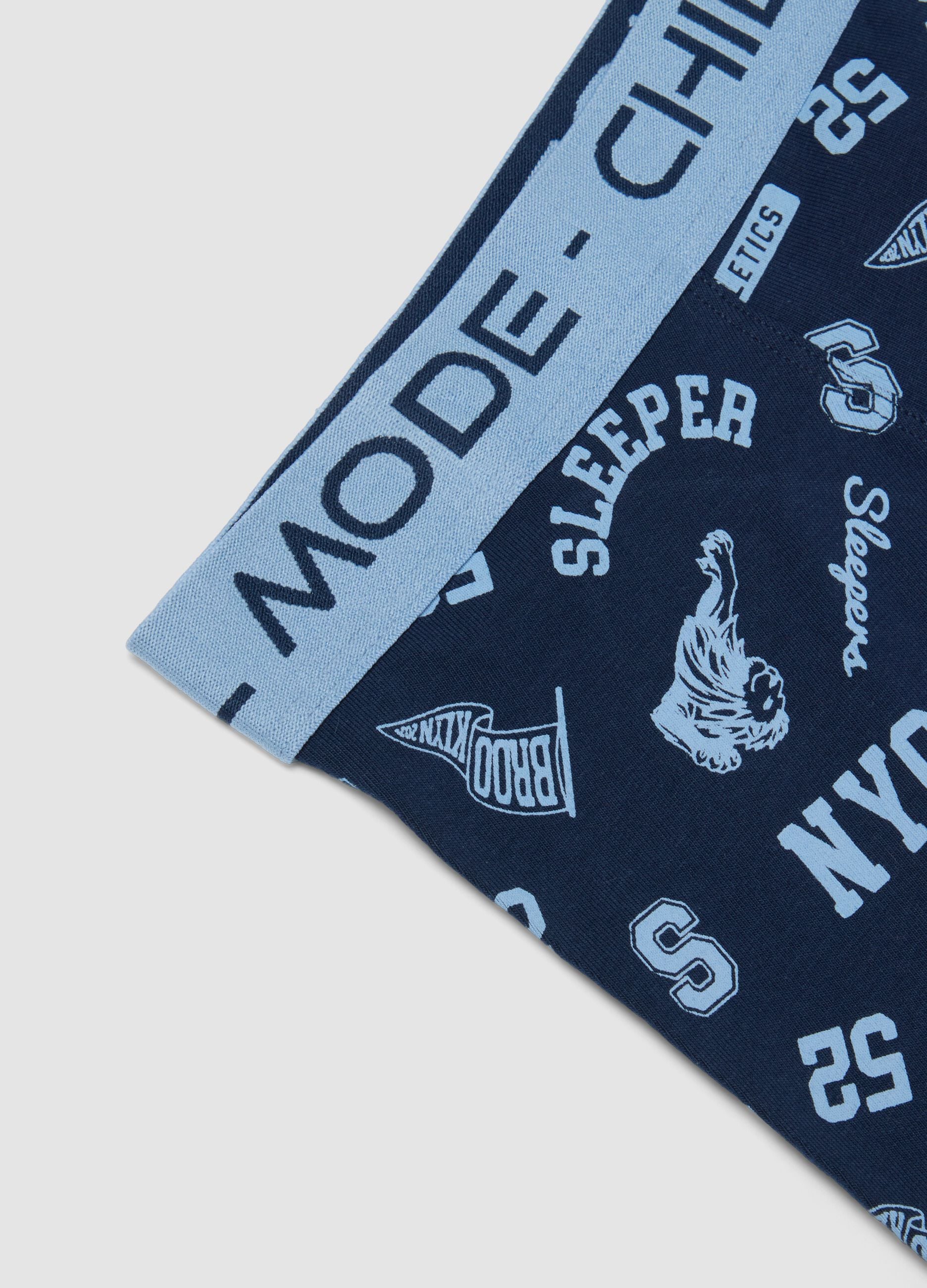 Blue midi boxer briefs in stretch organic cotton with print for boys