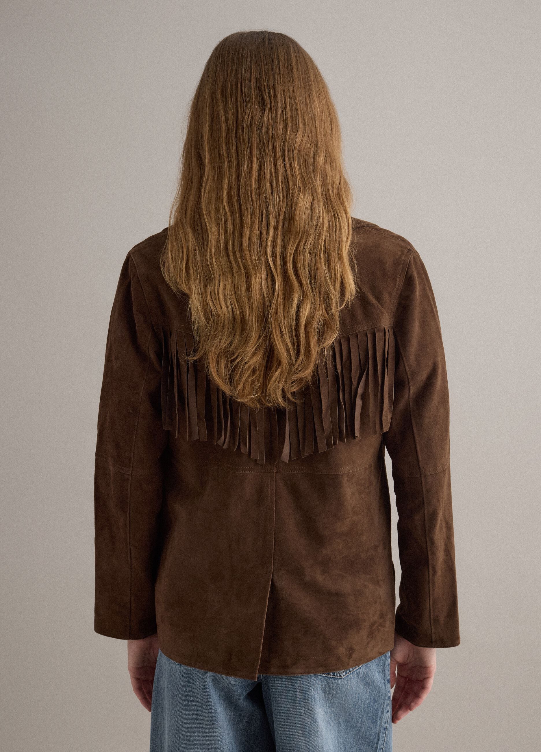 Brown genuine leather jacket with fringes