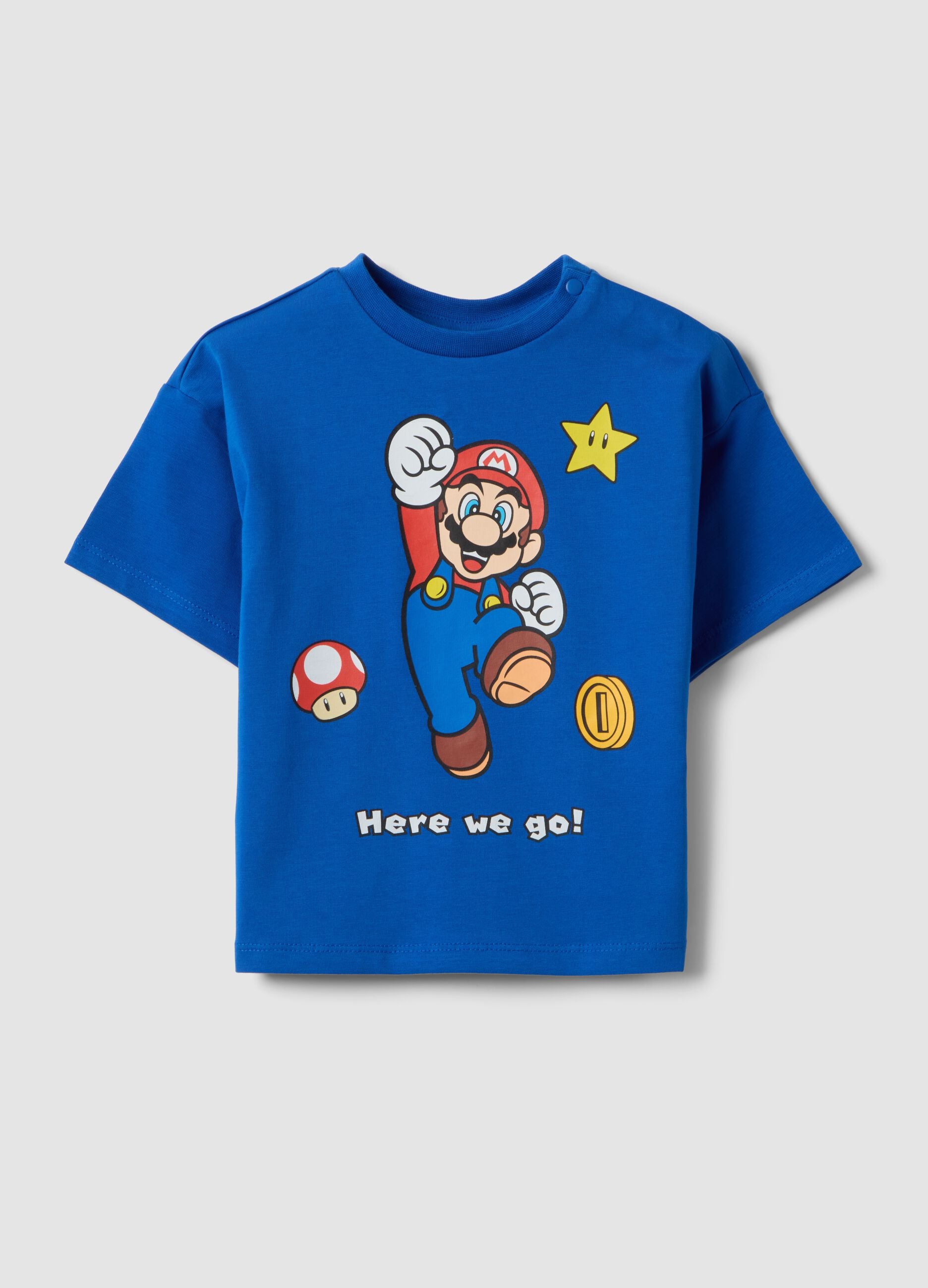 Blue short-sleeve stretch cotton T-shirt