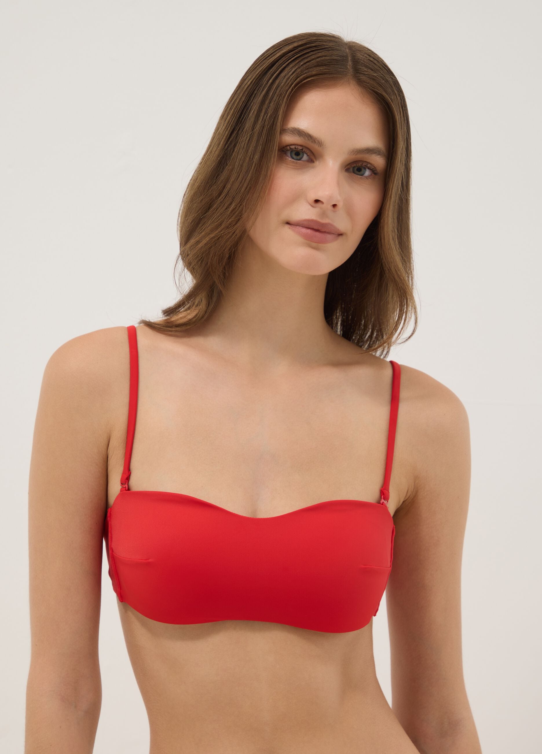 Red bandeau bikini top in stretch fabric