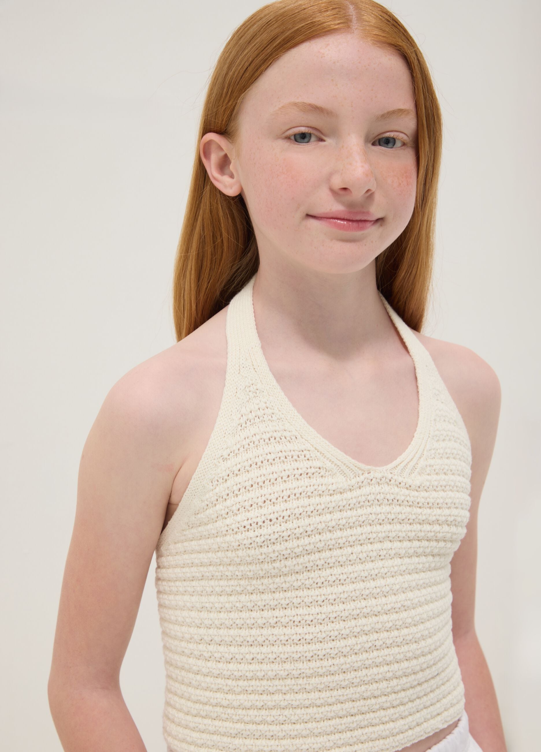 White cotton-blend knitted top