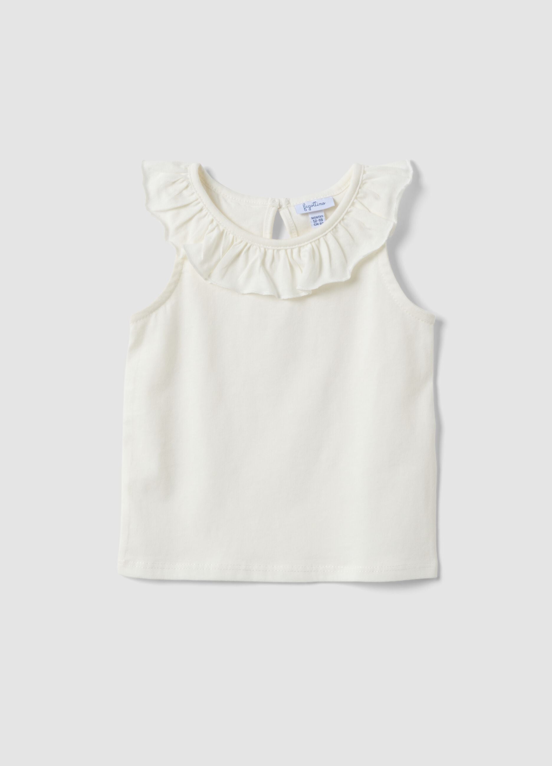 White organic cotton tank top with ruffle trim