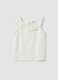 White organic cotton tank top with ruffle trim_0