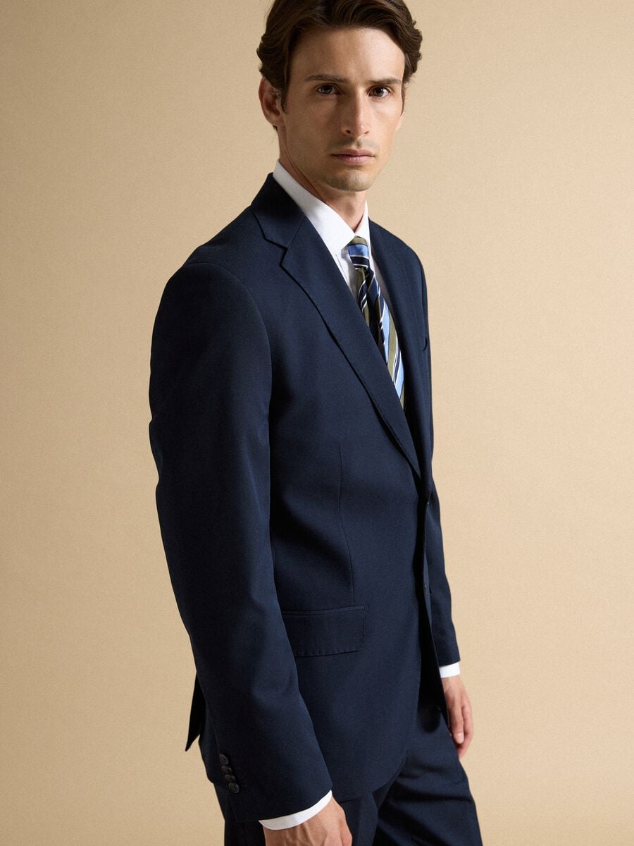 Blue stretch-viscose blazer with classic lapels_0