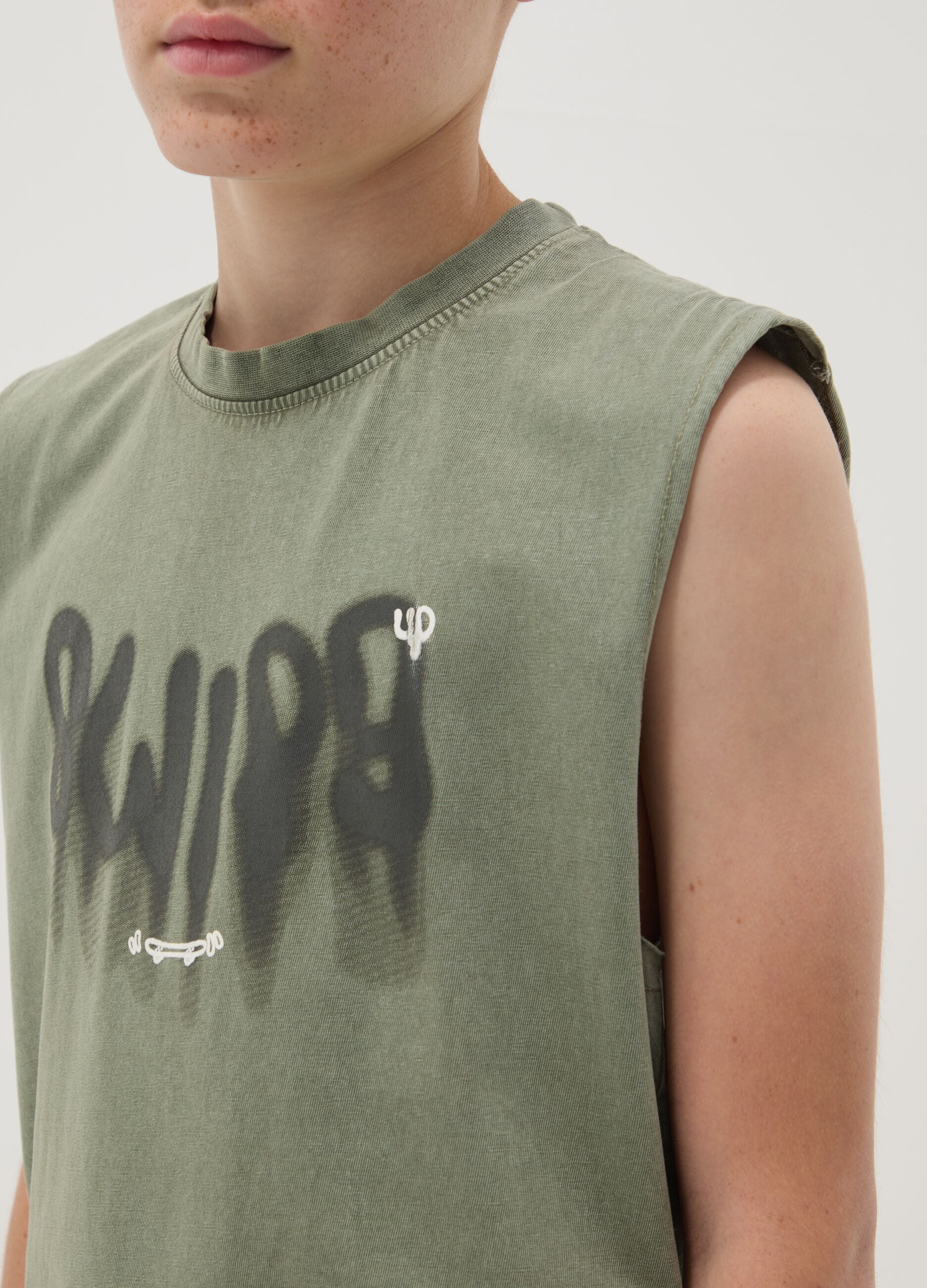 Green pure cotton vest top