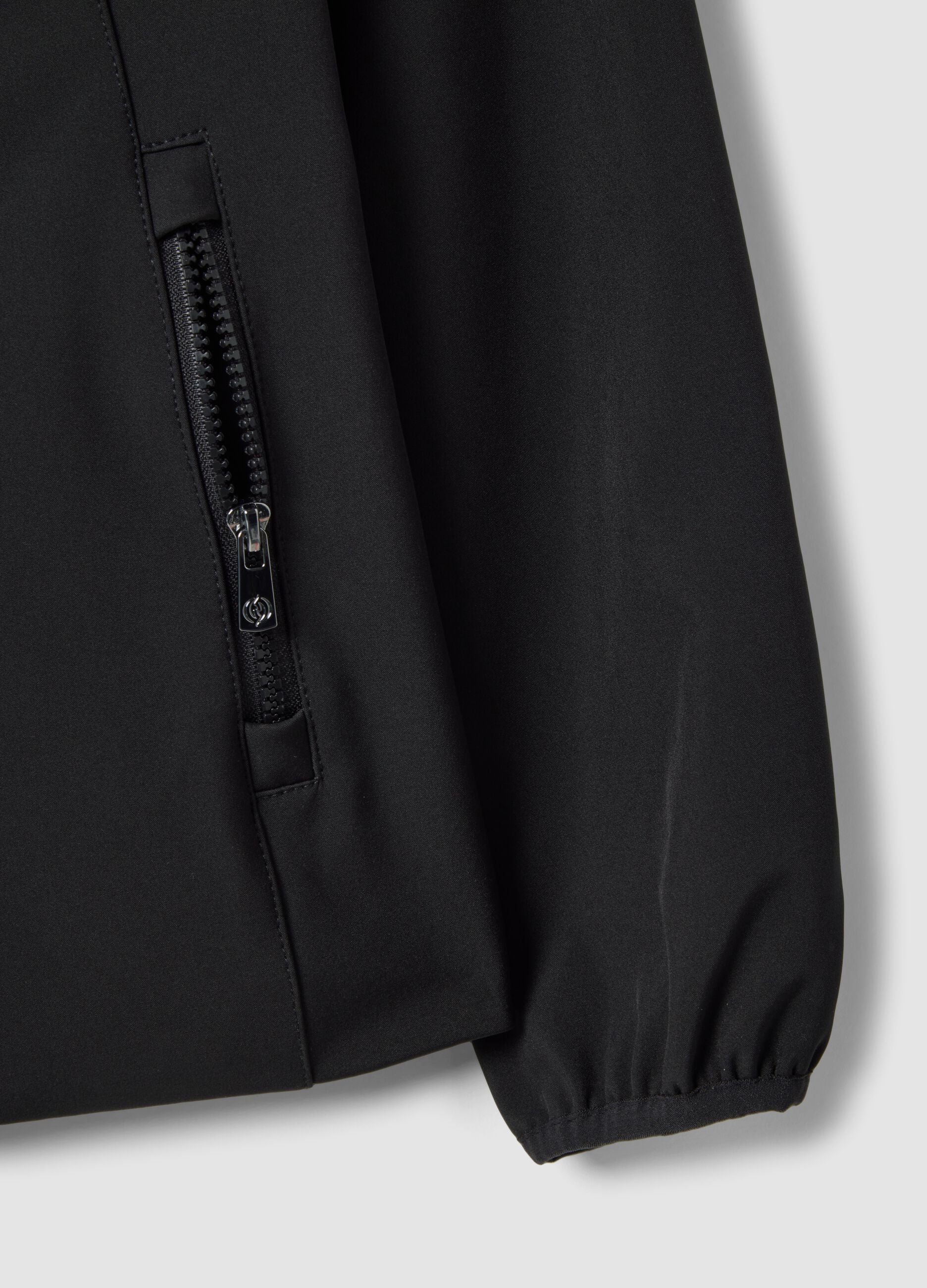 Black regular fit waterproof jacket with zip and hood