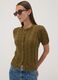 Green cable-knit pure cotton cardigan, regular fit_0