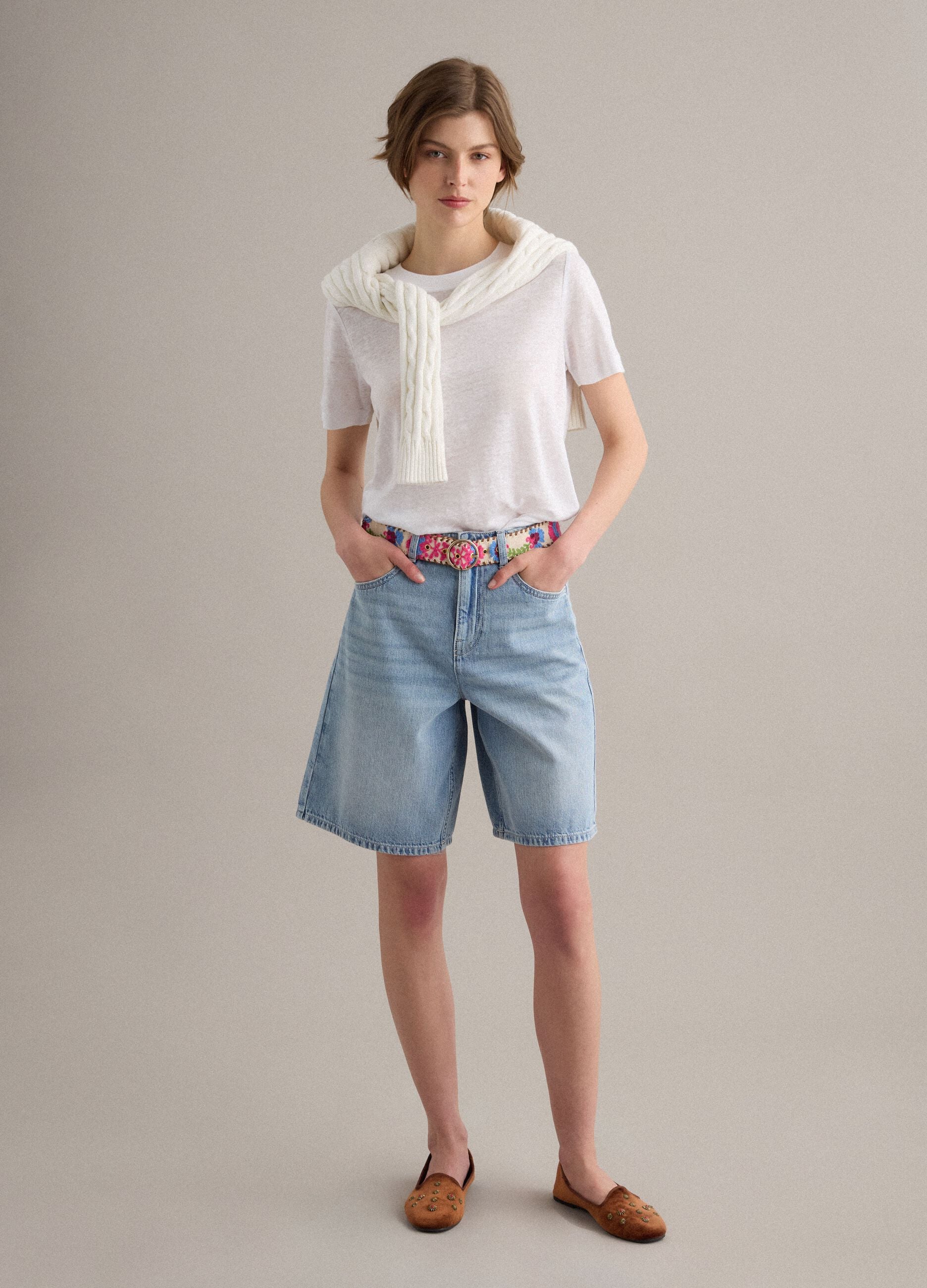 Light blue pure cotton denim shorts
