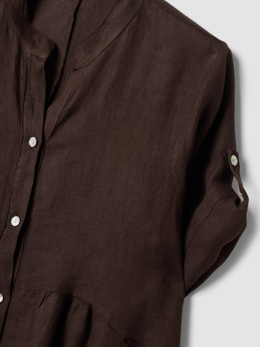 Brown pure linen dress with Mandarin collar, regular fit_5
