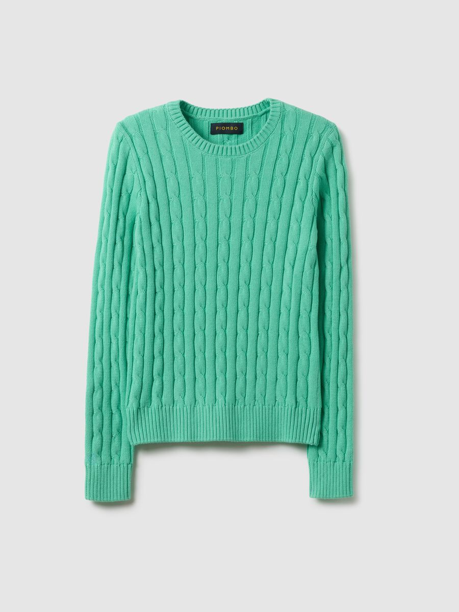 Green pure cotton regular fit sweater with cable knit_4