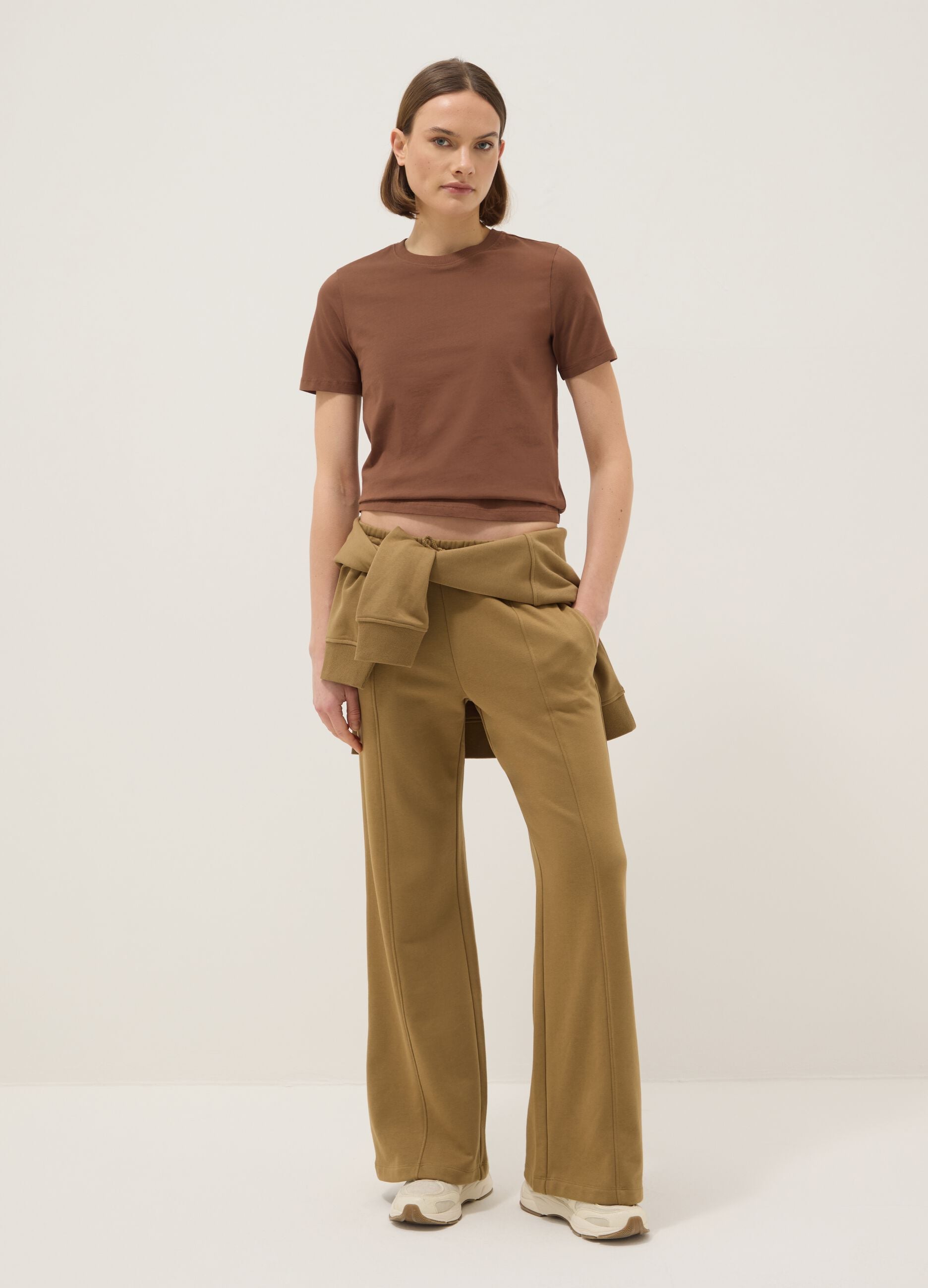 Brown pure cotton crew neck T-shirt regular fit