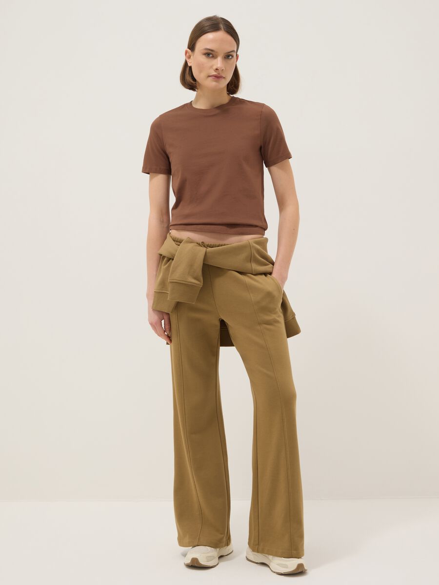 Brown pure cotton crew neck T-shirt regular fit_1