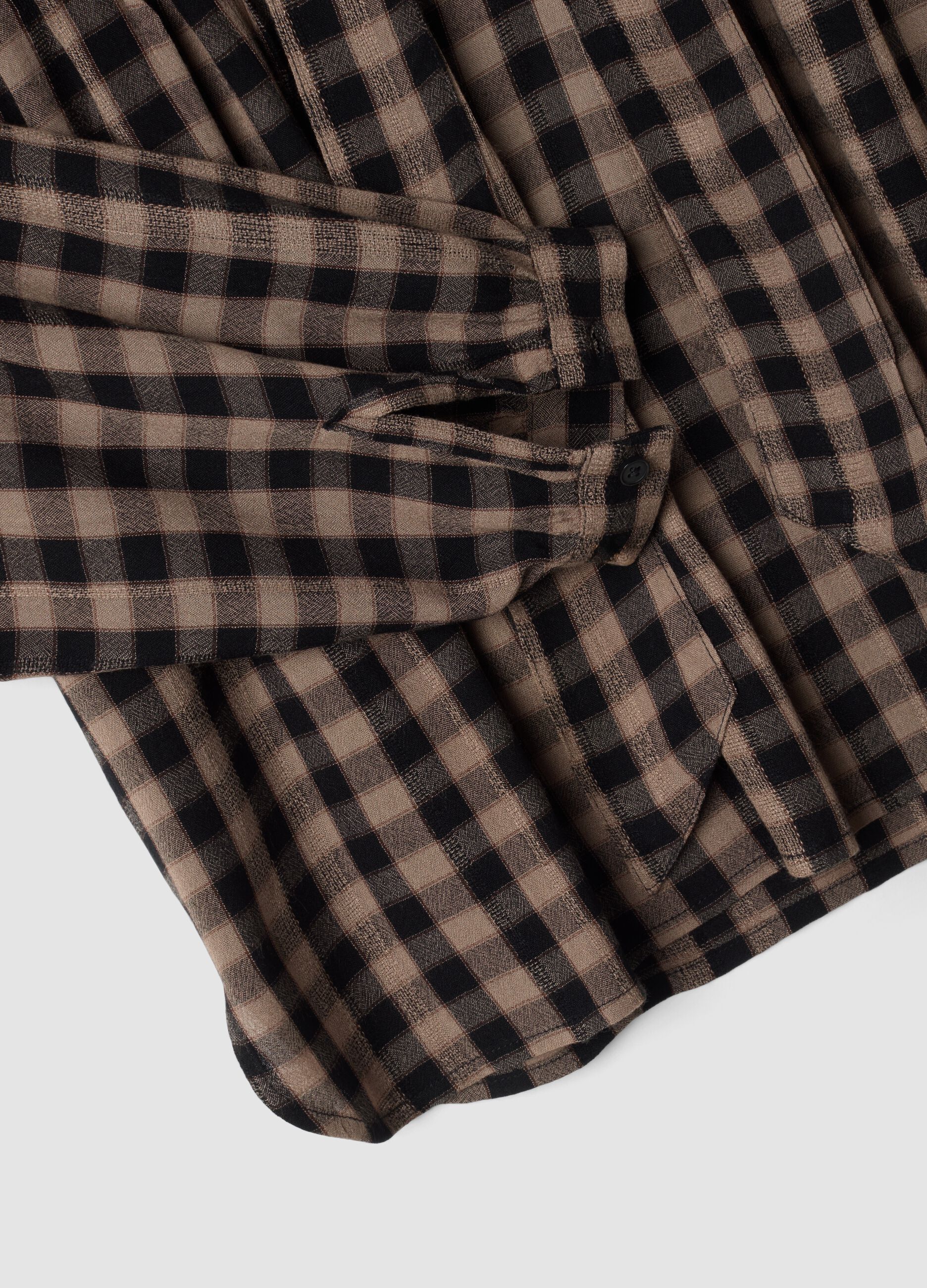 Brown checked pure viscose shirt with bow tie