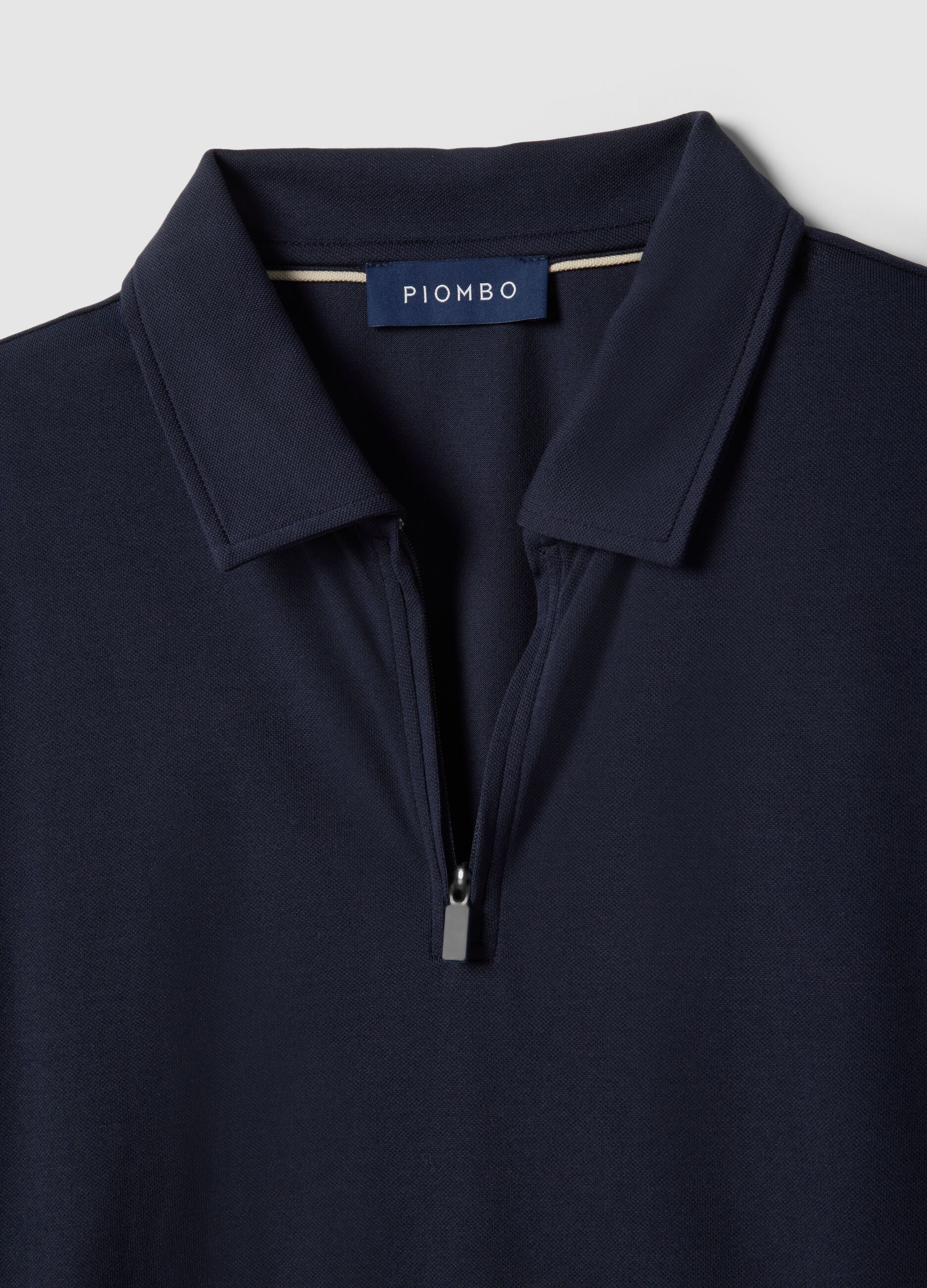 Short-sleeved blue stretch cotton polo regular fit