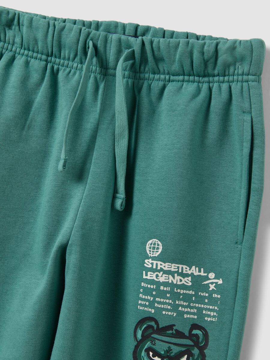 Green cotton-blend jogging set with hooded sweatshirt for boys_3