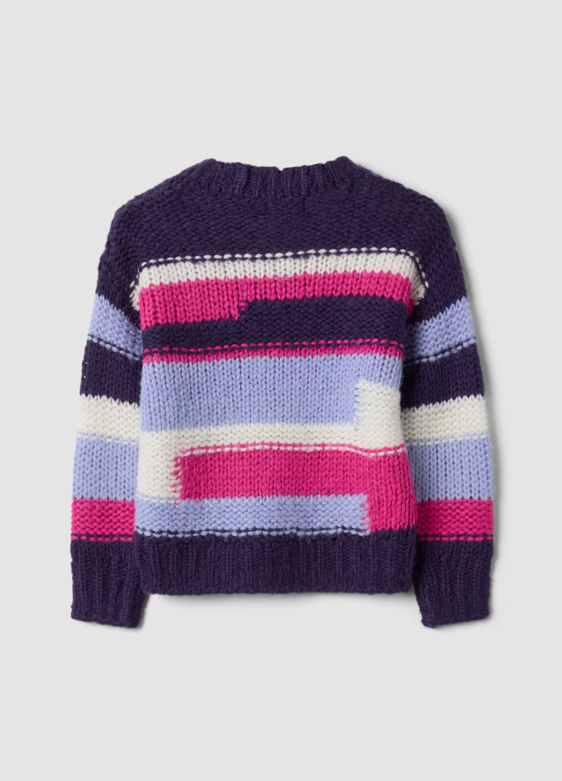 Purple striped crew-neck jumper, regular fit